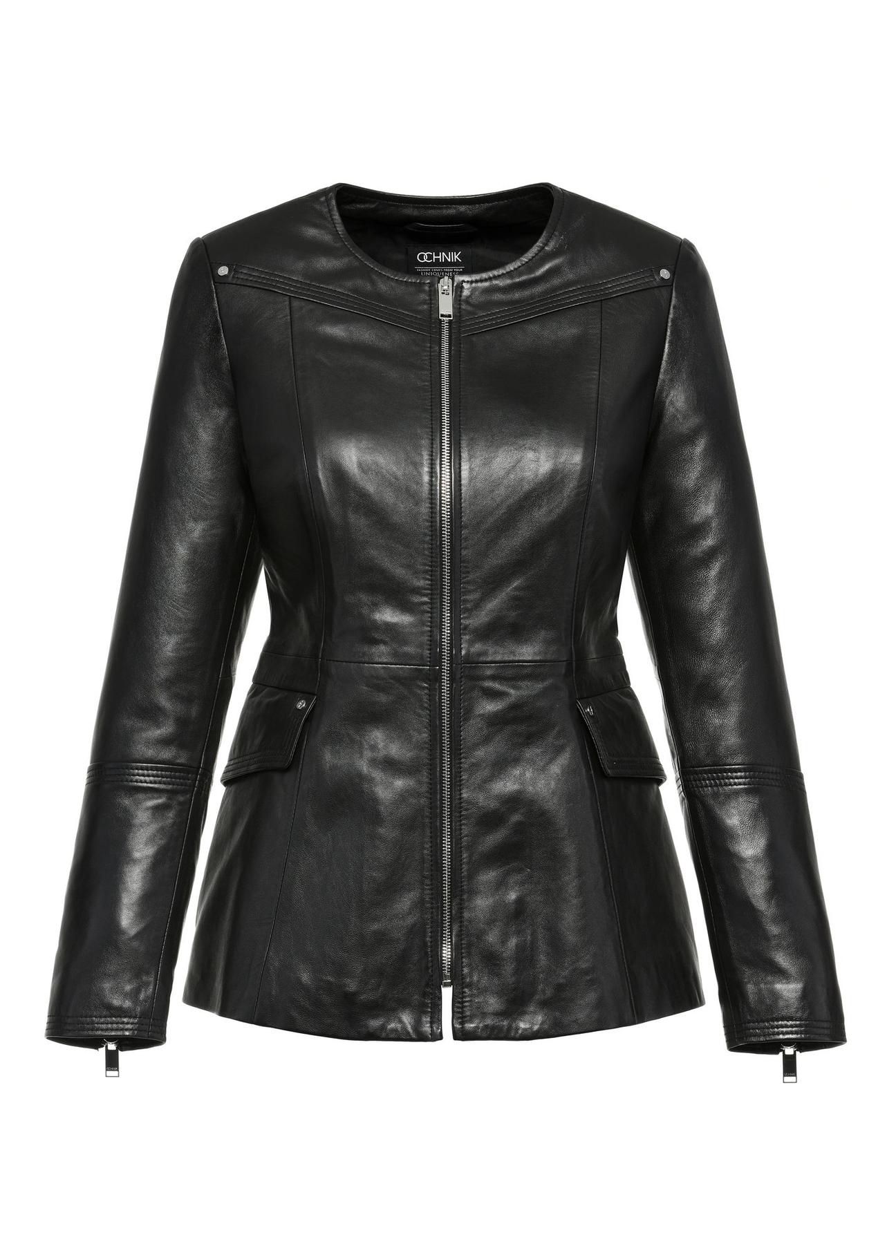 Women's black leather biker jacket KURDS-0495-5491(Z24)-05