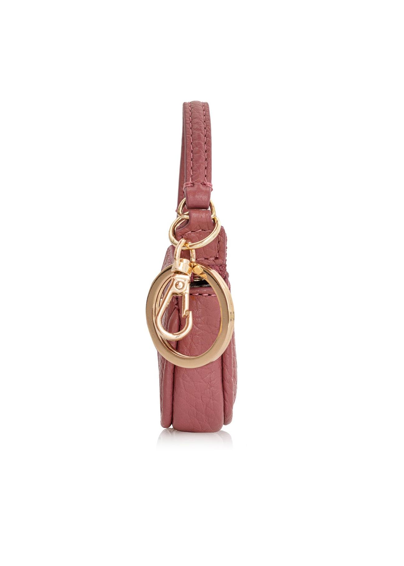 Small pink leather keychain bag PORES-0923-31(Z24)-03