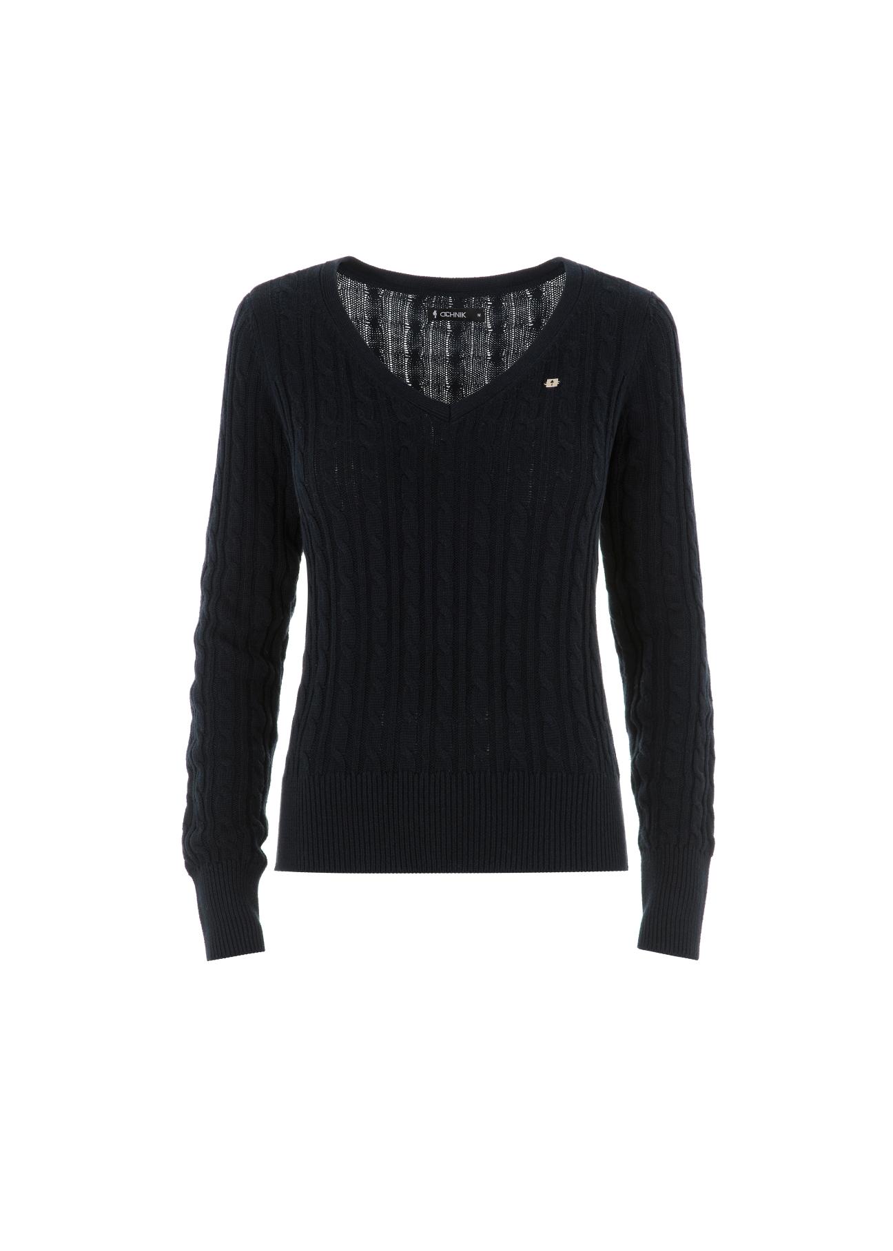 Granatowy sweter dekolt V damski SWEDT-0148-69(Z21)
