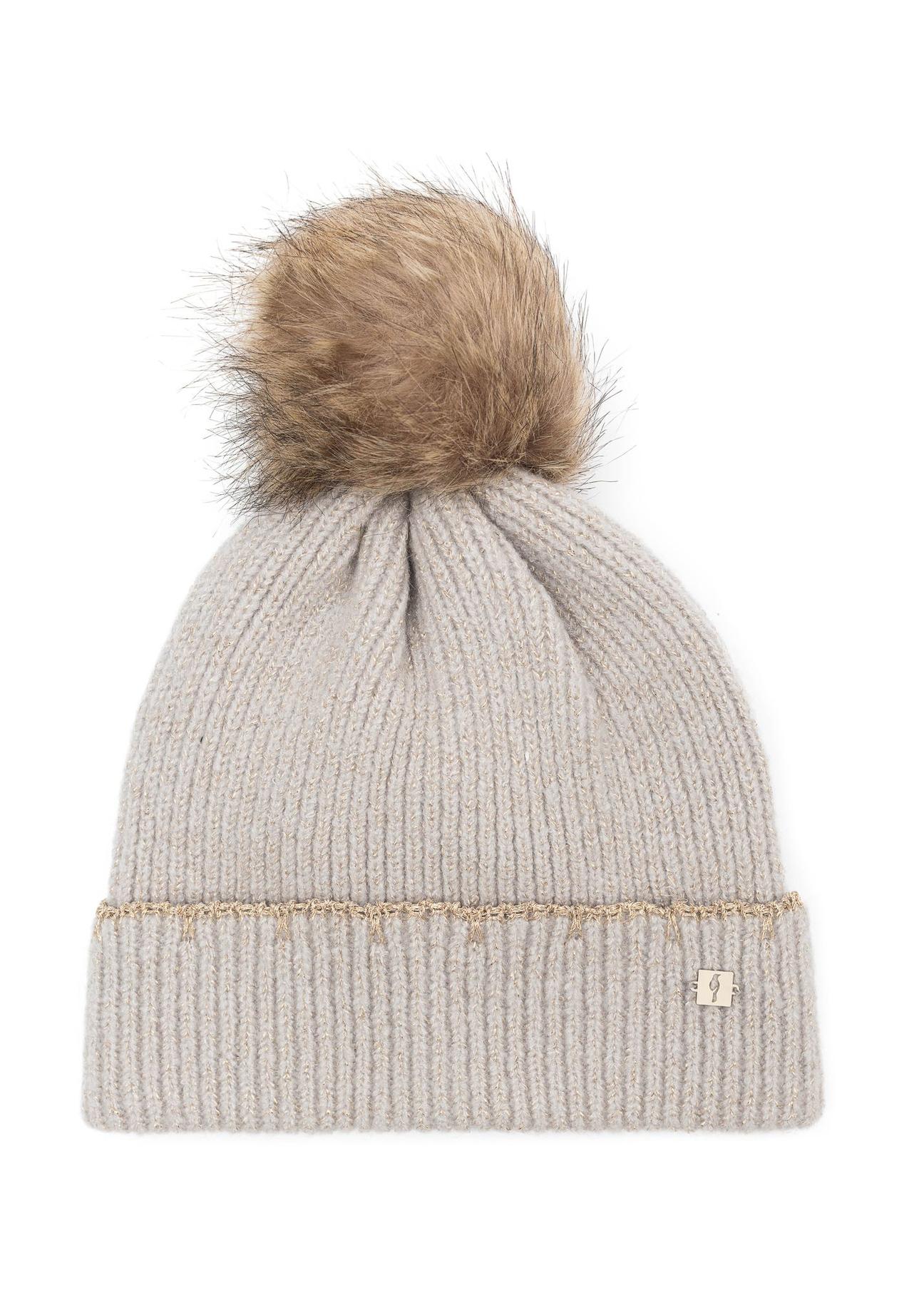 Light gray women's winter hat CZADT-0200-91(Z24)-01