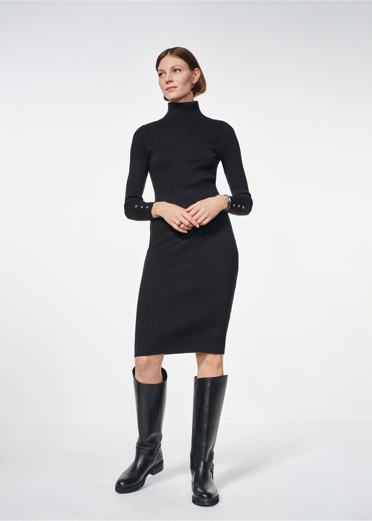 Black midi dress with turtleneck SUKDT-0205-99(Z24)-02