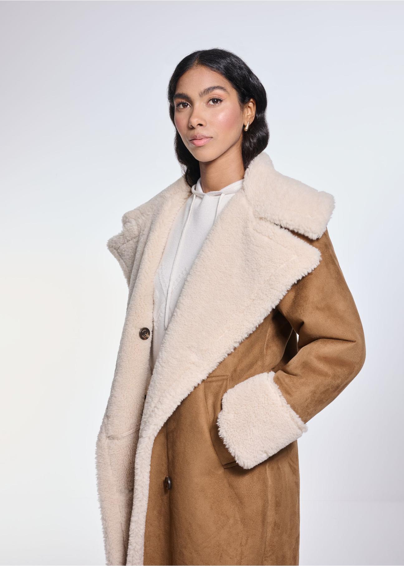 Long brown women's sheepskin coat KOZDP-0010-24(Z24)-03