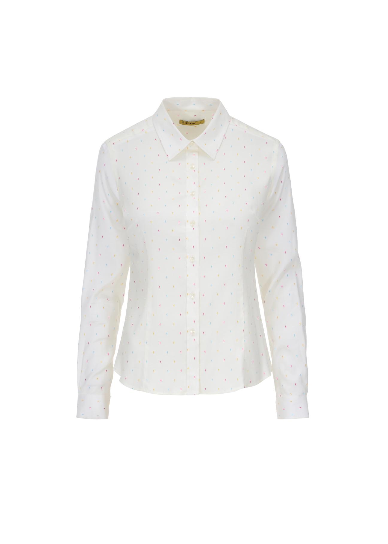 Biała koszula damska w drobną wilgę KOSDT-0089-11(W22)