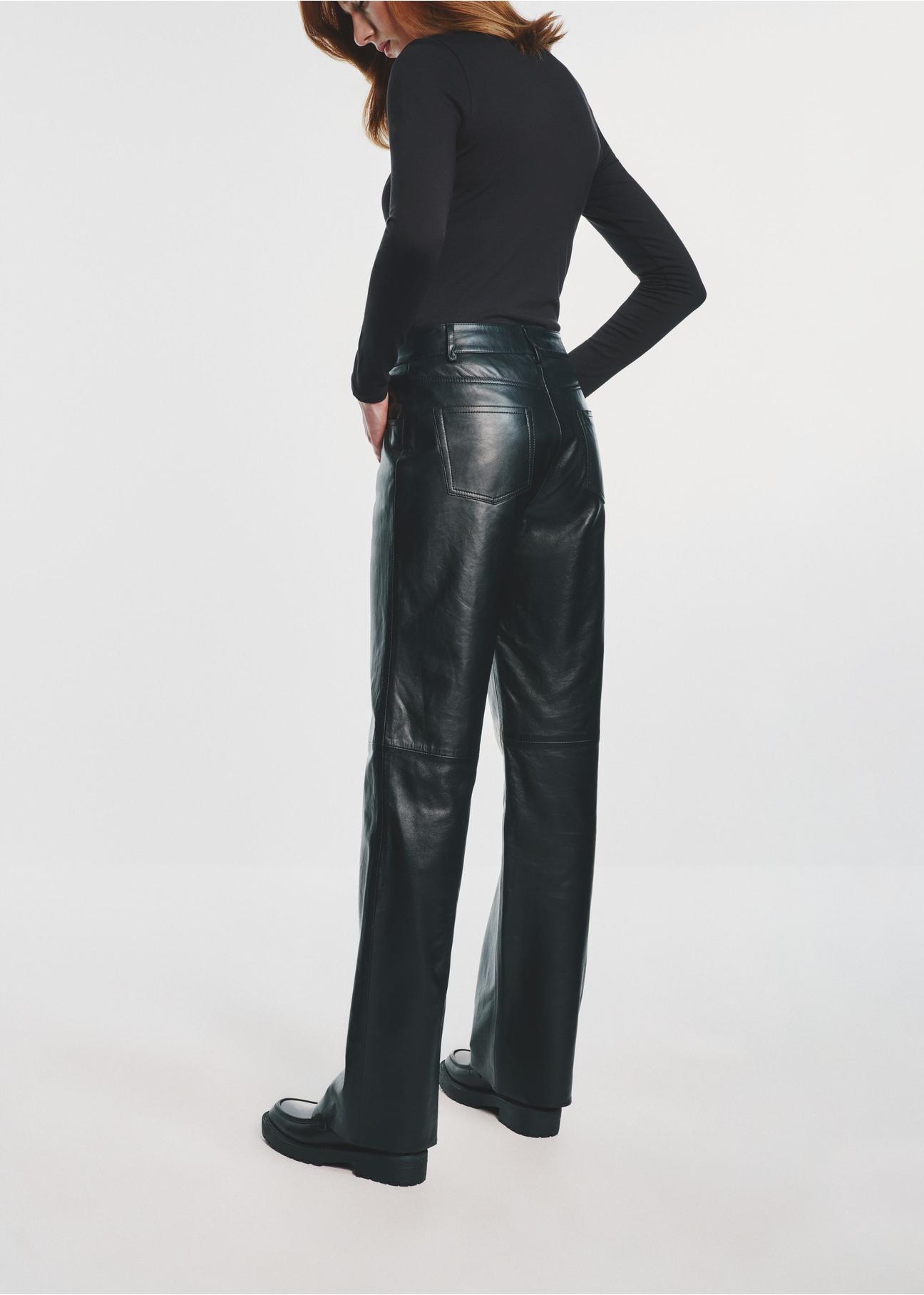 Black wide leather trousers for women SPODS-0038-5339(Z24)-02