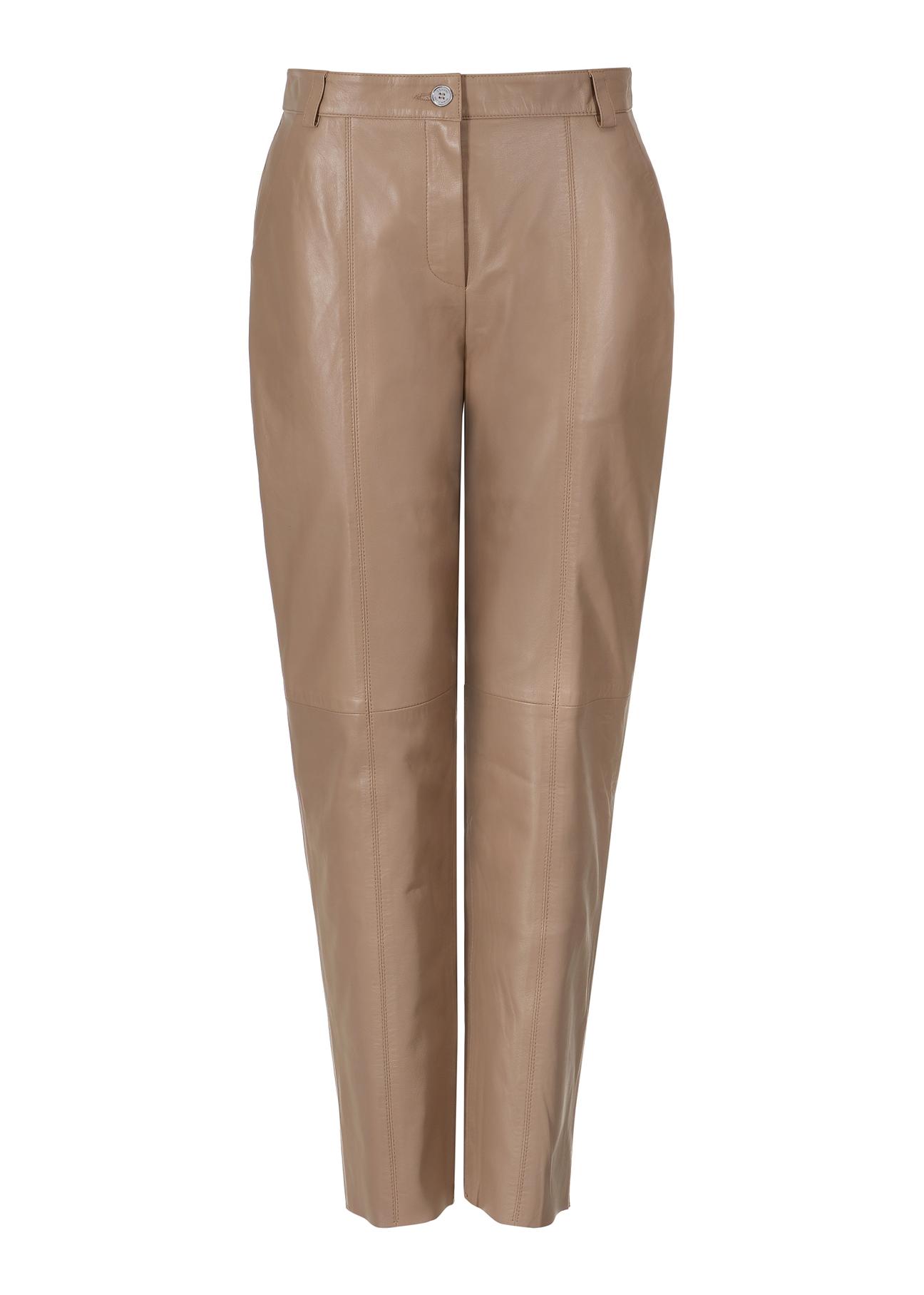 Beżowe skórzane spodnie damskie SPODS-0034-3333(Z23)