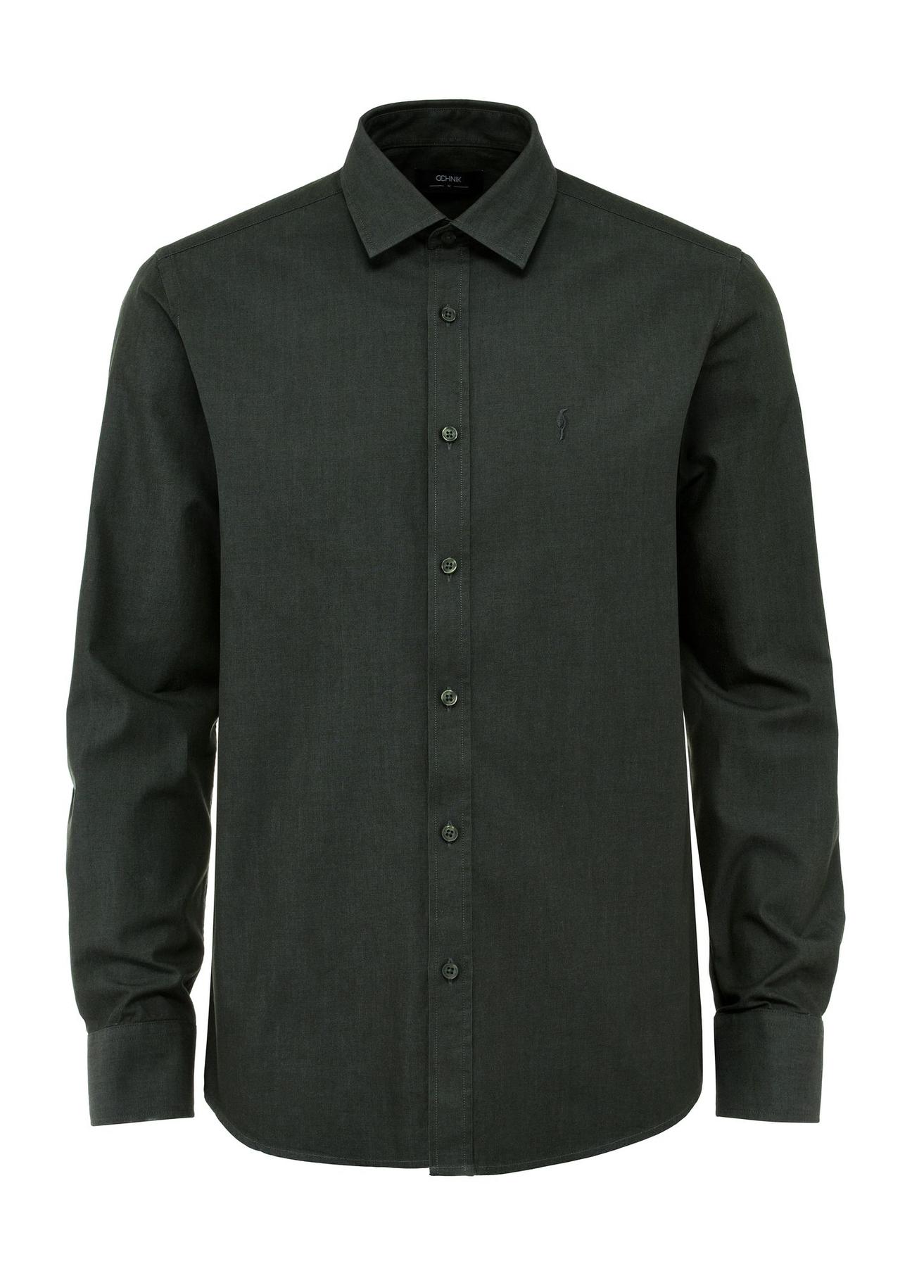 Dark green cotton men's shirt KOSMT-0332-54(Z24)-01