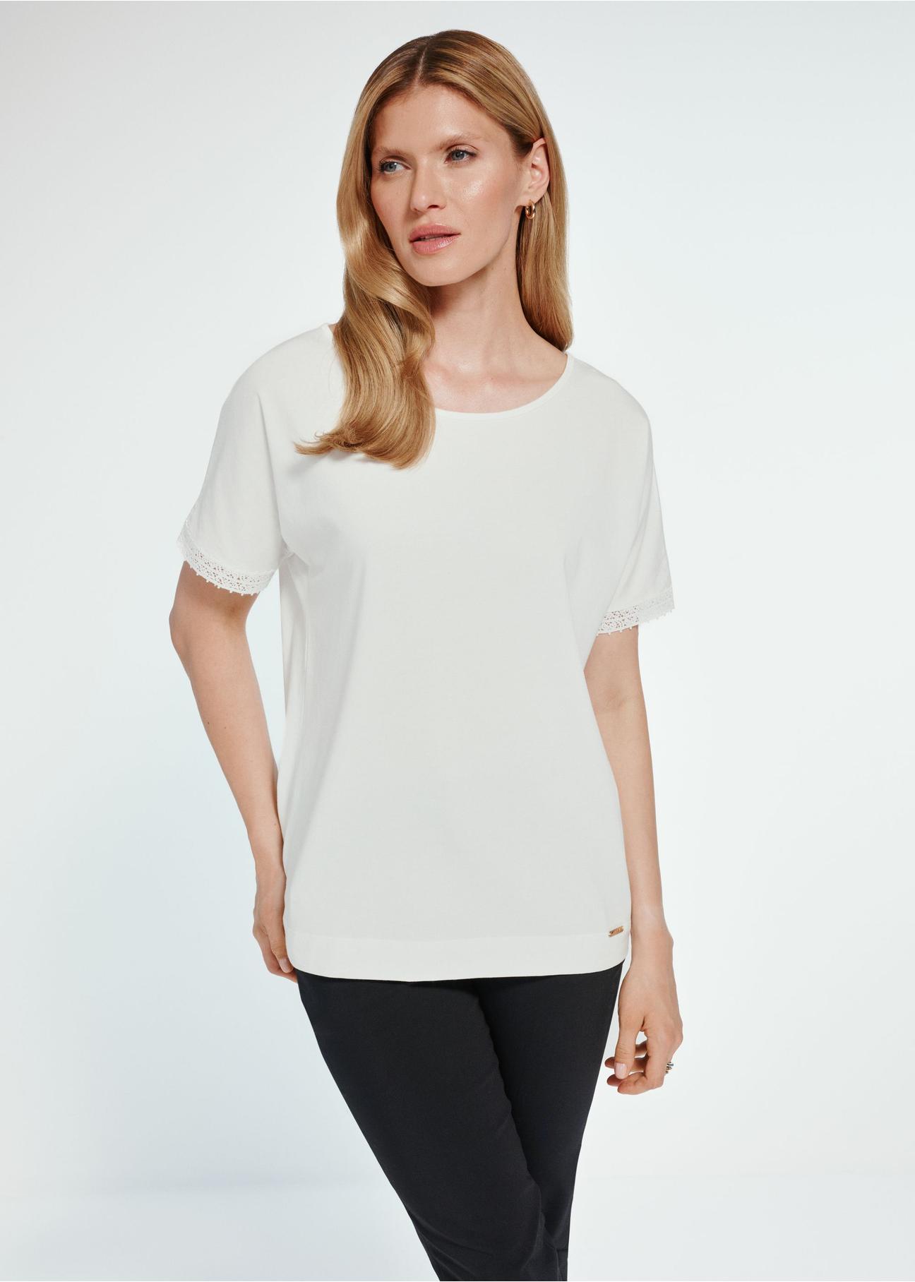 White women's t-shirt with decorative sleeves TSHDT-0127-12(Z24)-02