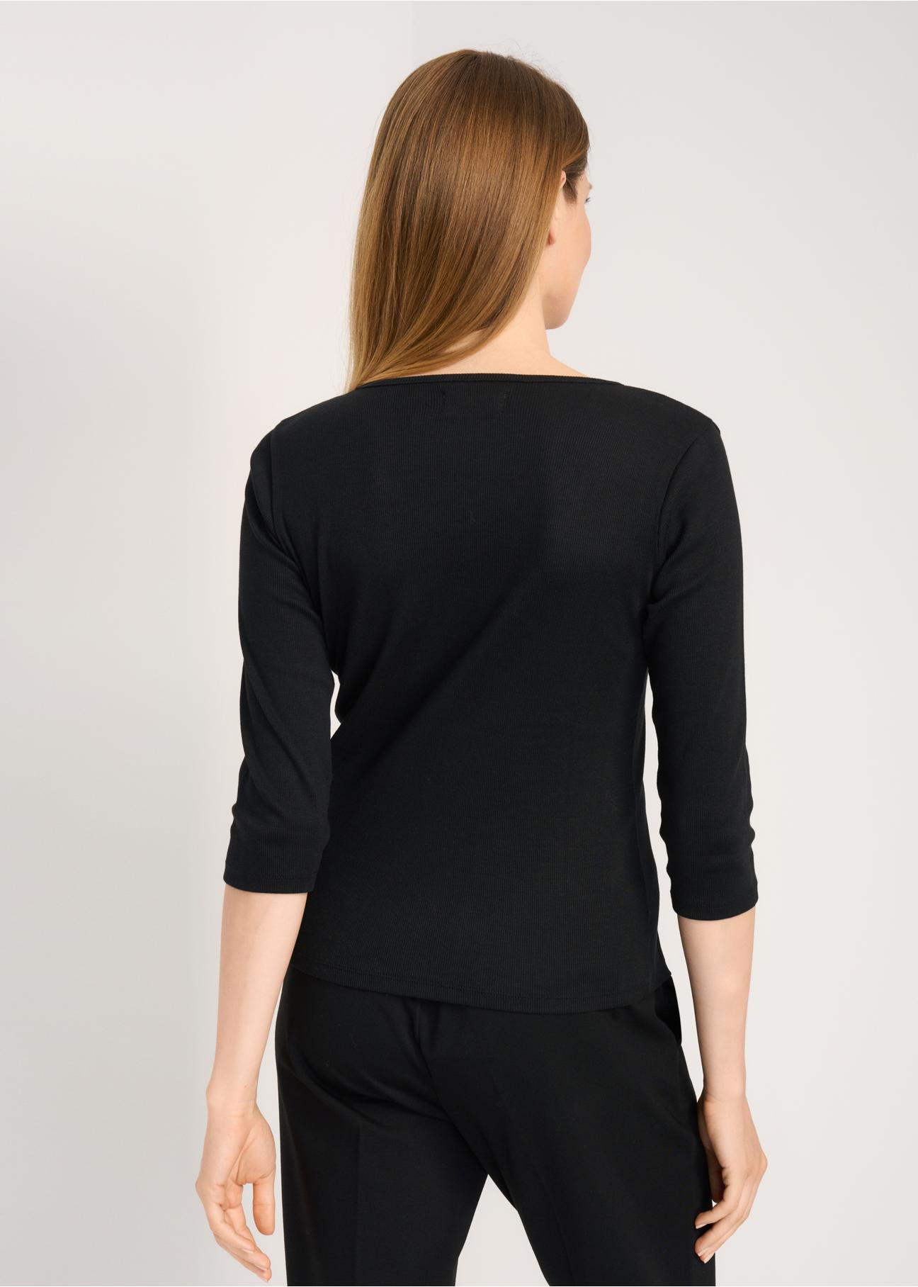 Czarna bluzka V dekolt damska LSLDT-0036-99(W24)