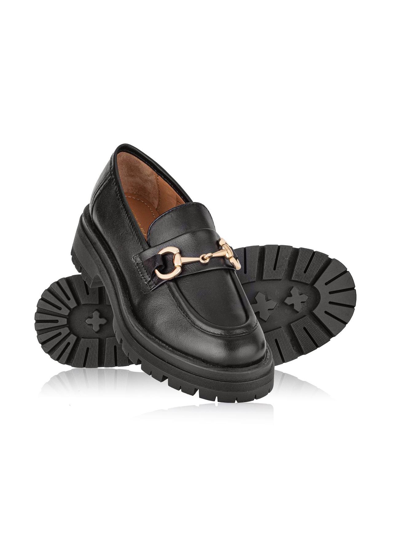 Black leather women's loafers on the platform BUTYD-1098-99(Z24)-07