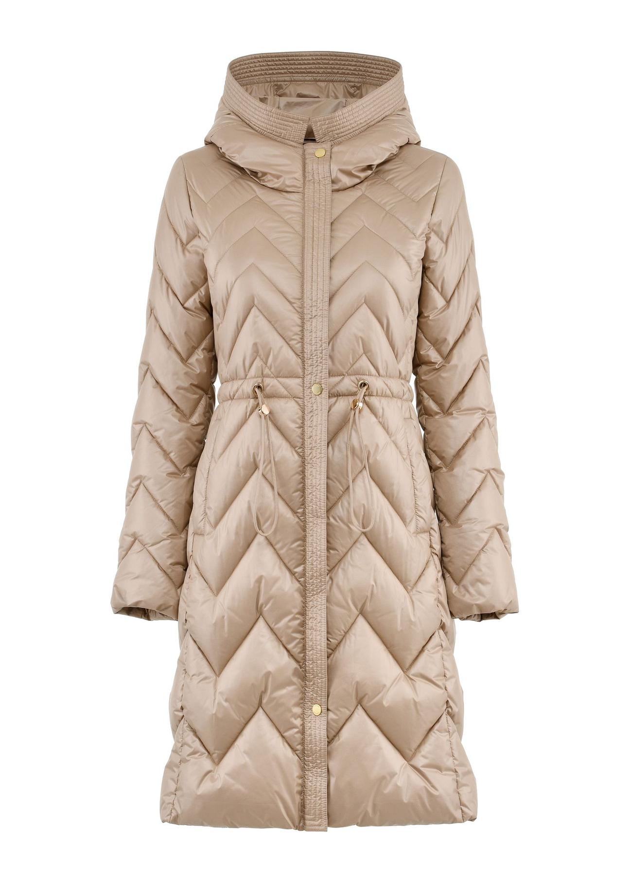 Long beige women's quilted jacket KURDT-0547-81(Z24)-01