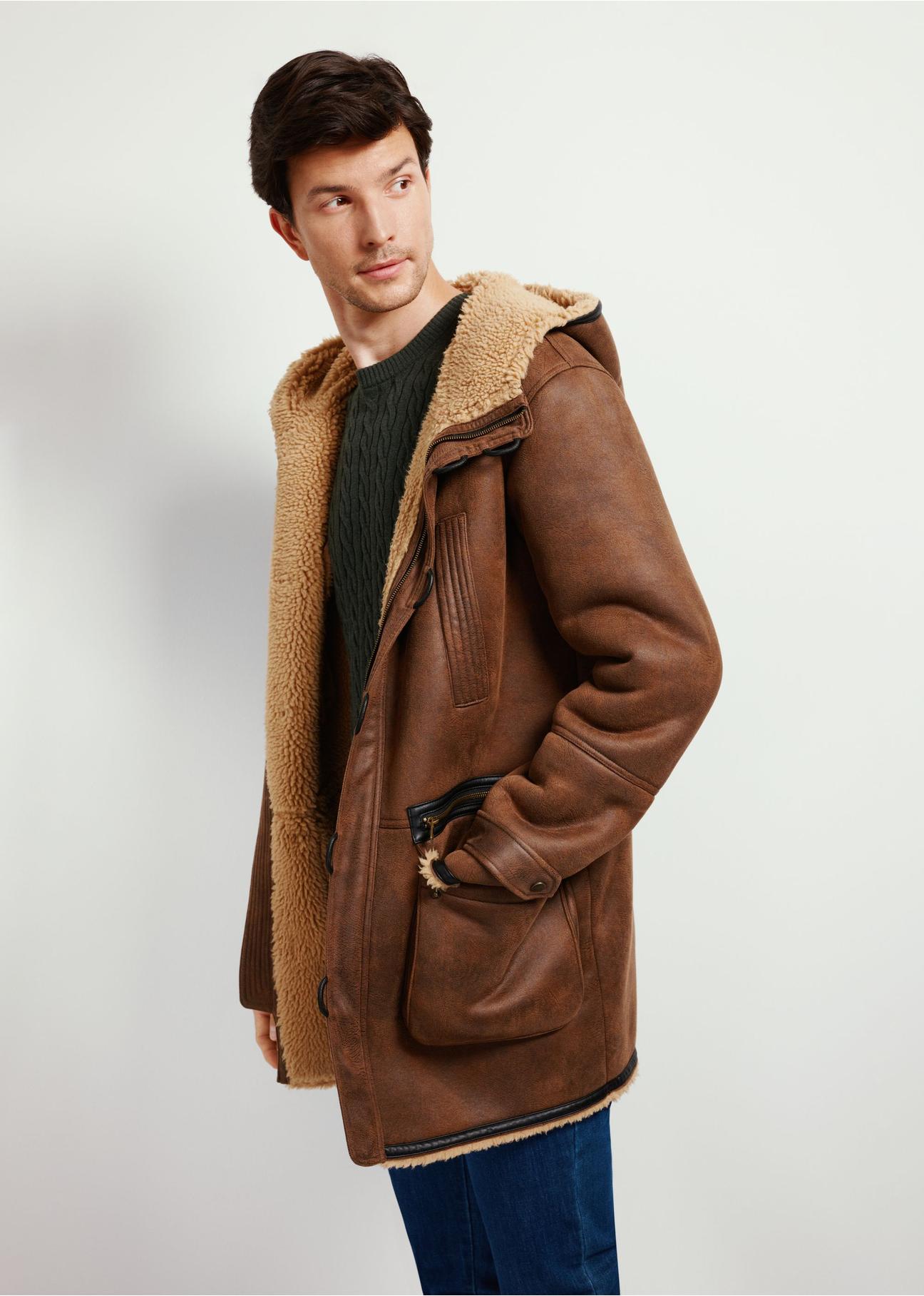 Men's sheepskin coat in dark brown KOZMP-0006-90(Z24)-03