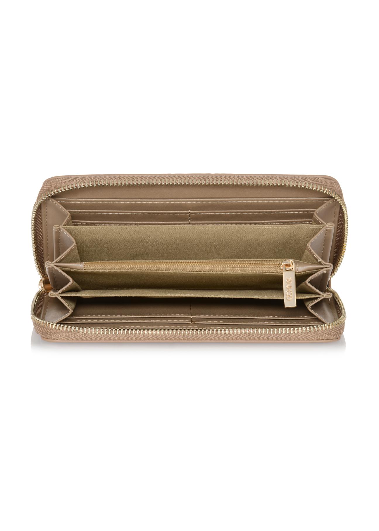 Duży beżowy portfel damski z tłoczeniem POREC-0350-81(Z23)