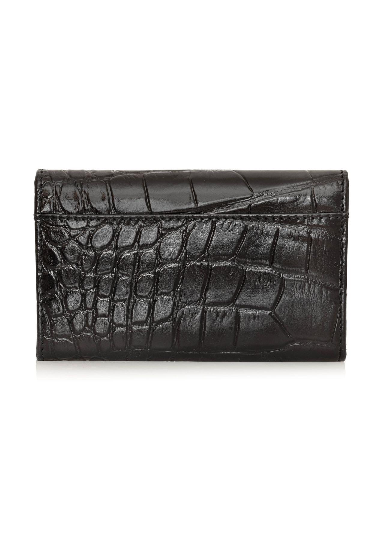 Black women's leather wallet with croco motif PORES-0921-99(Z24)-04