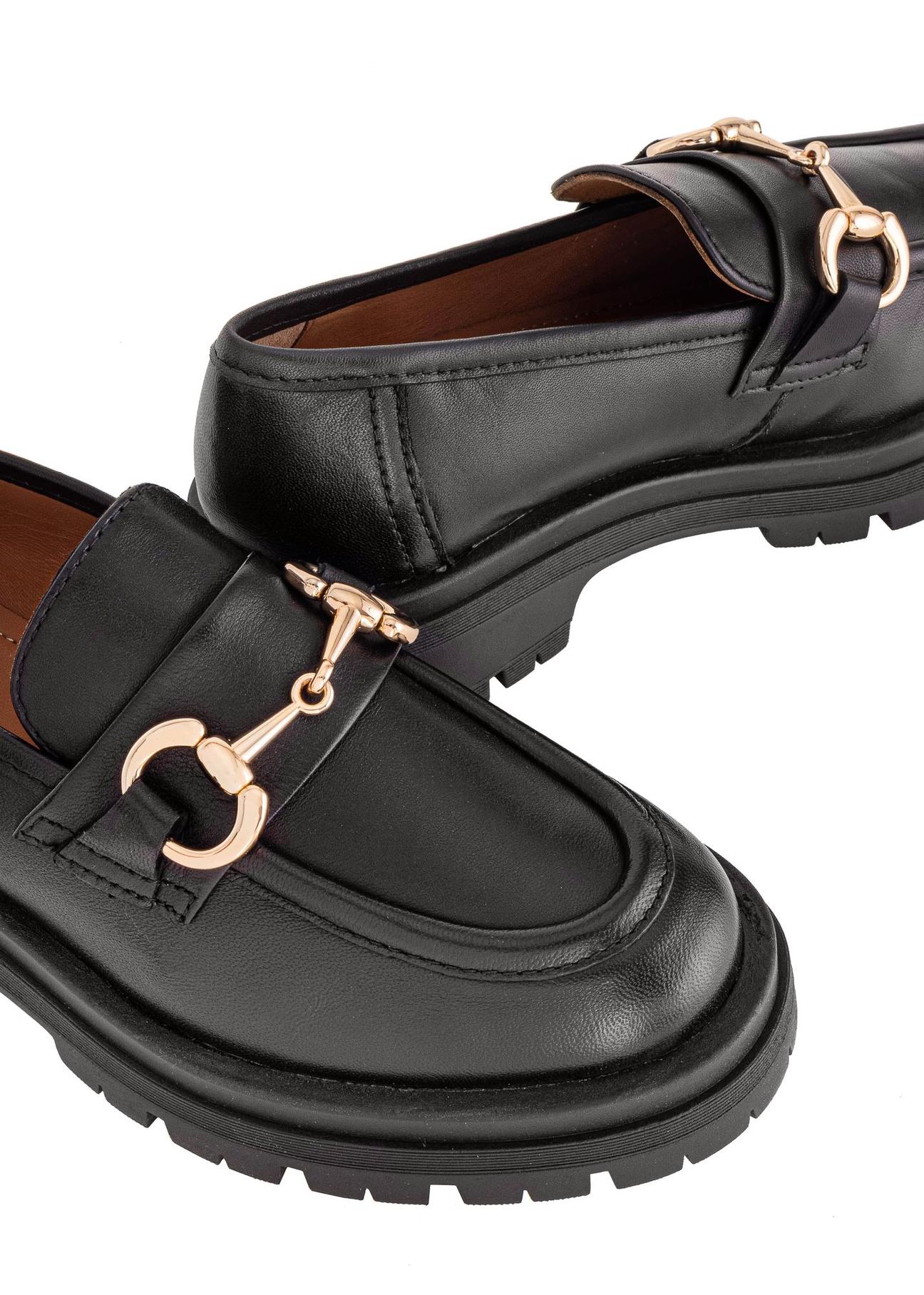 Black leather women's loafers on the platform BUTYD-1098-99(Z24)-09