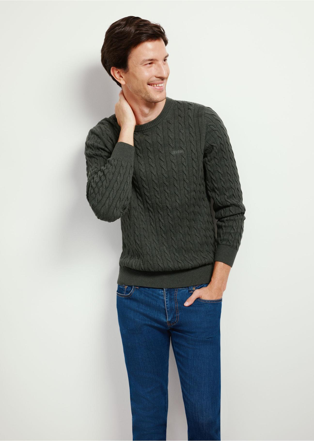 Green men's cotton sweater SWEMT-0148-54(Z24)-02