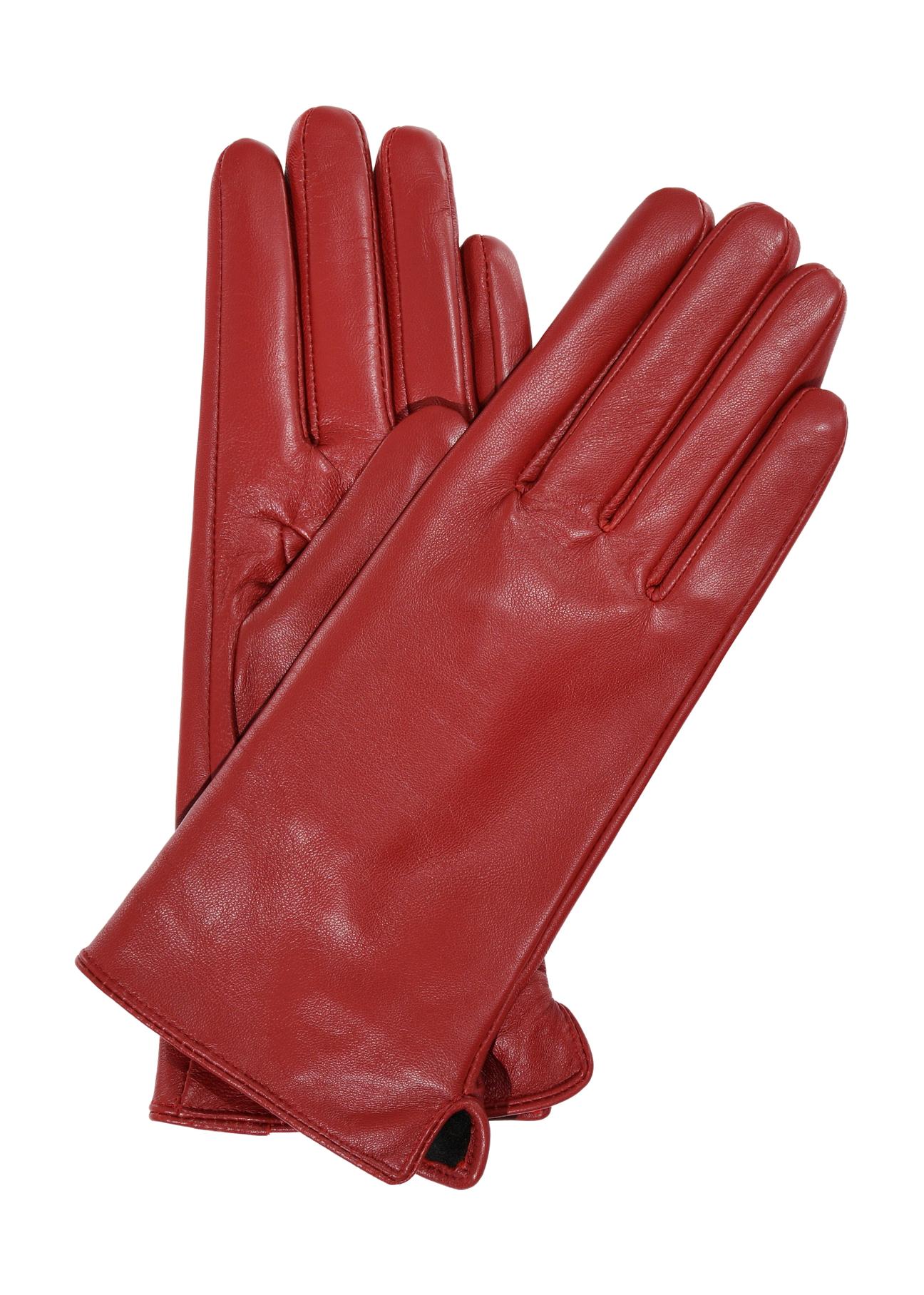 Skórzane czerwone rękawiczki damskie REKDS-0001-42(Z23)