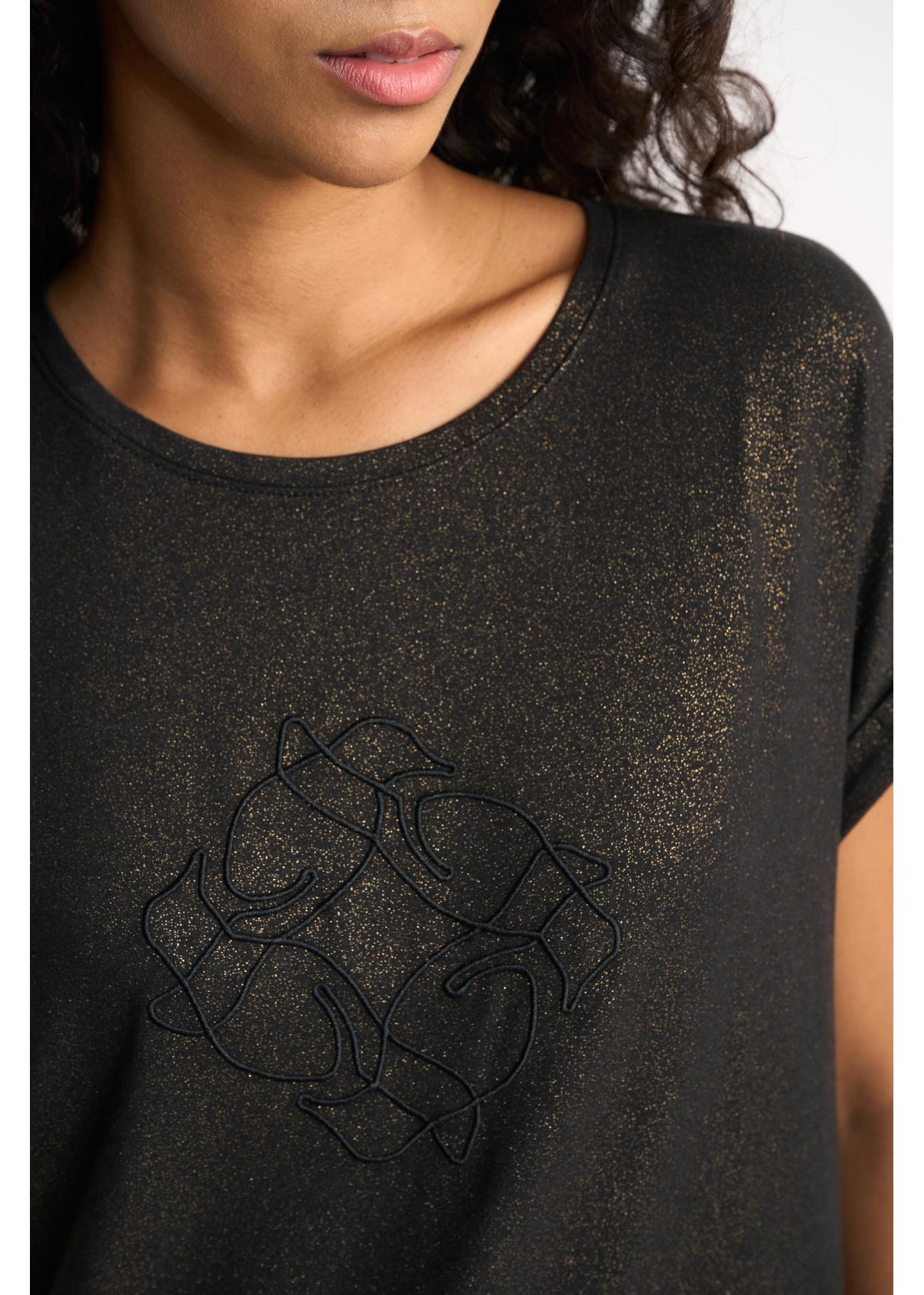 Czarny pozłacany T-shirt damski z logo TSHDT-0100-99(Z22)