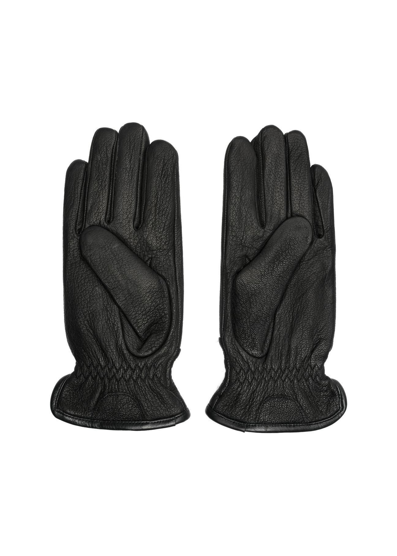 Men's leather black gloves REKMS-0078-99(Z24)