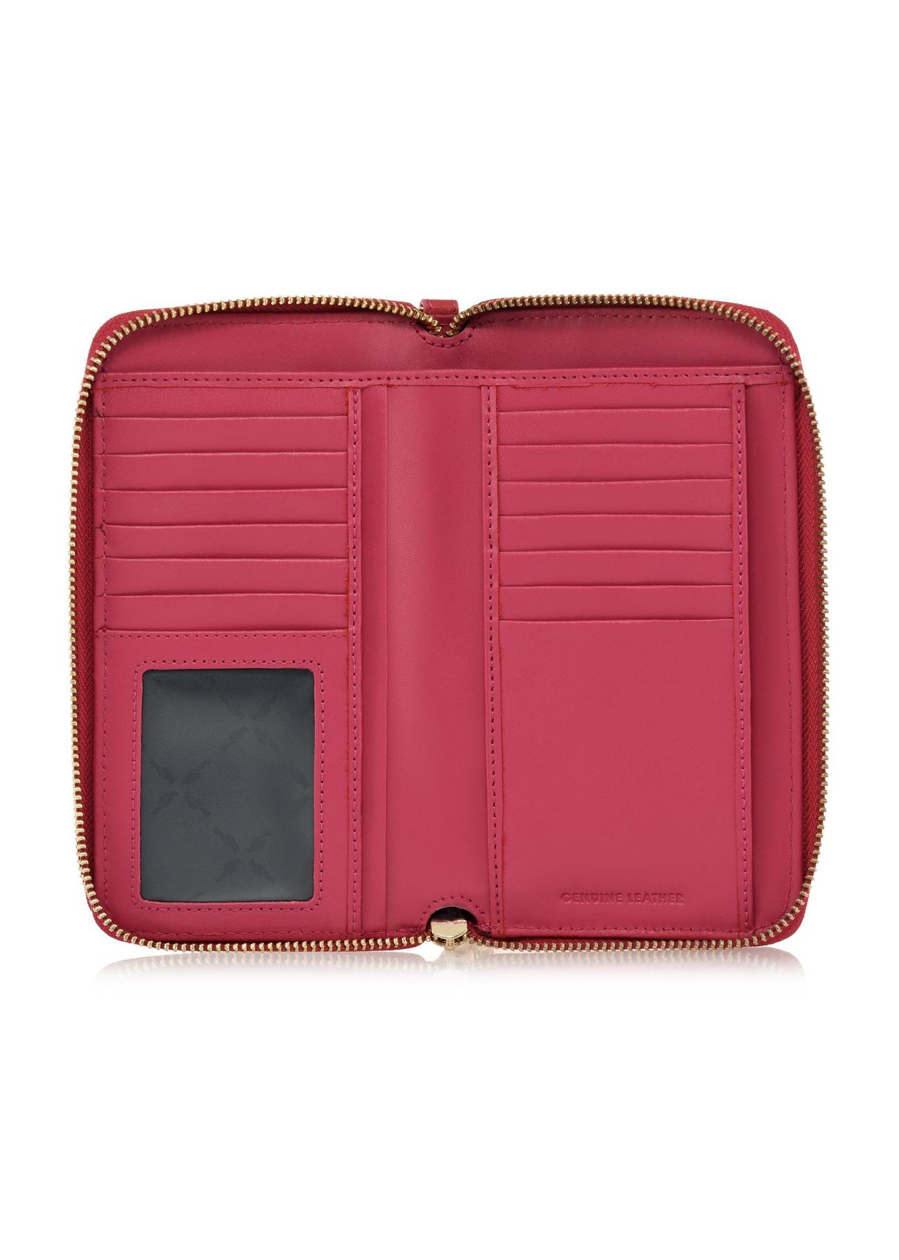 Różowy skórzany portfel damski na pasku PORES-0897-34(W24)-06