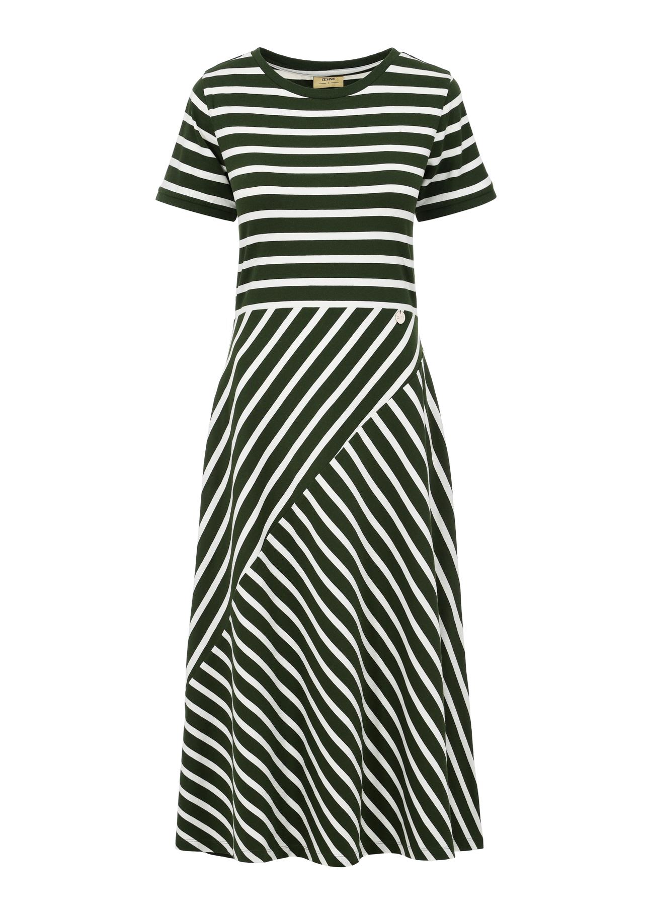 Bawełniana sukienka w zielono-białe paski SUKDT-0182-55(W24)