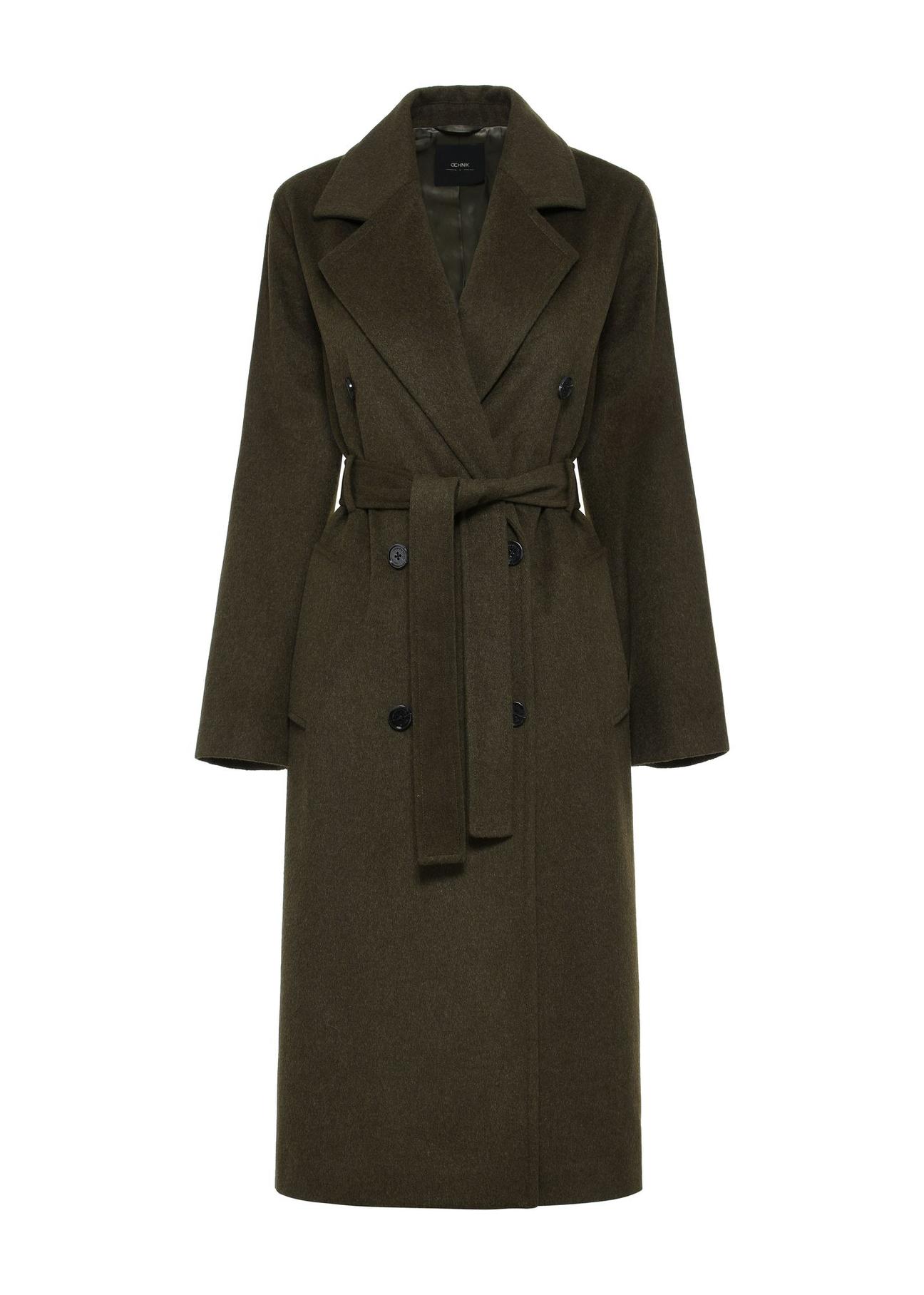 Long olive women's wool coat PLADT-0058-57(Z24)-05