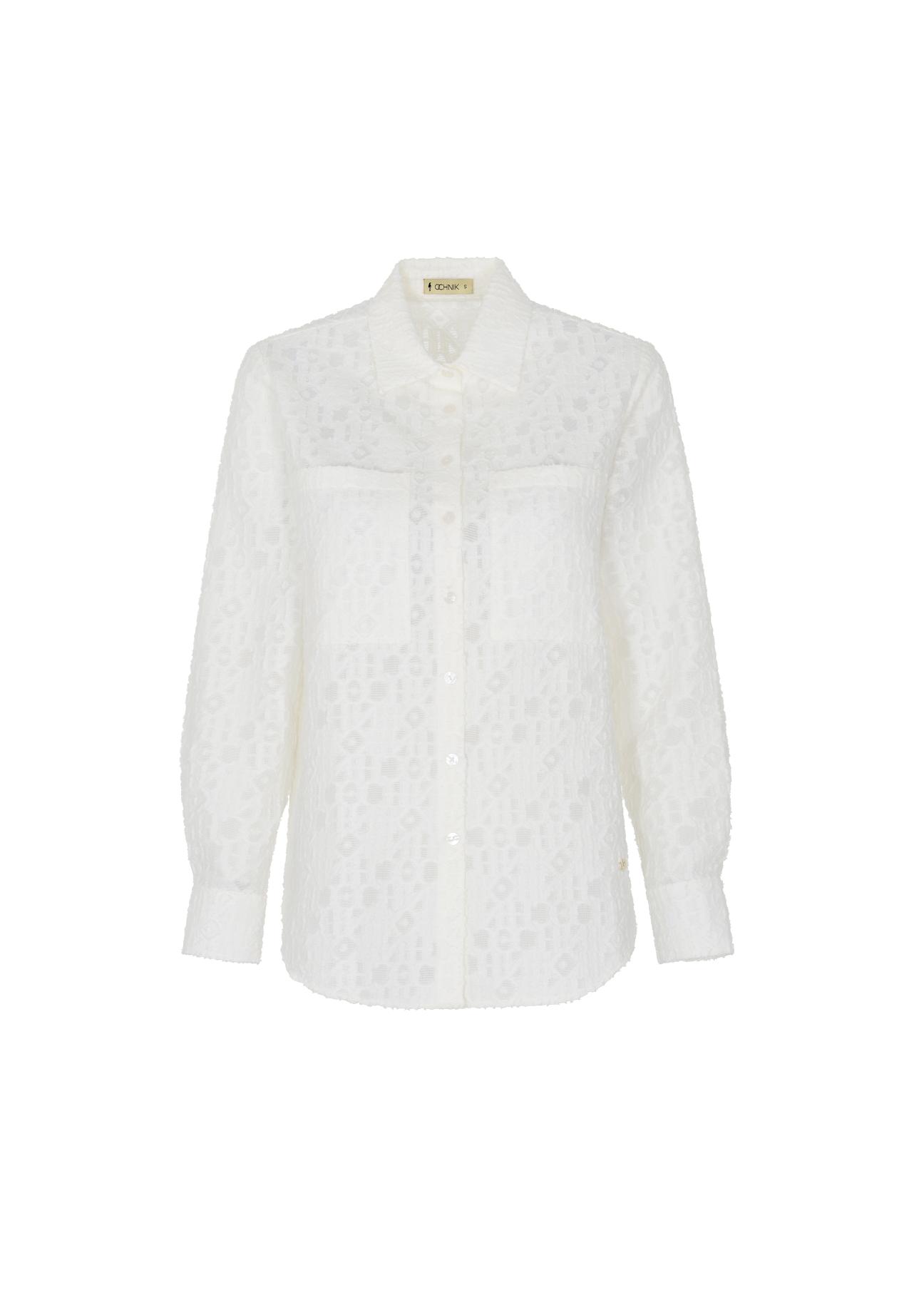 Biała koszula damska z długim rękawem KOSDT-0094-12(W22)-04