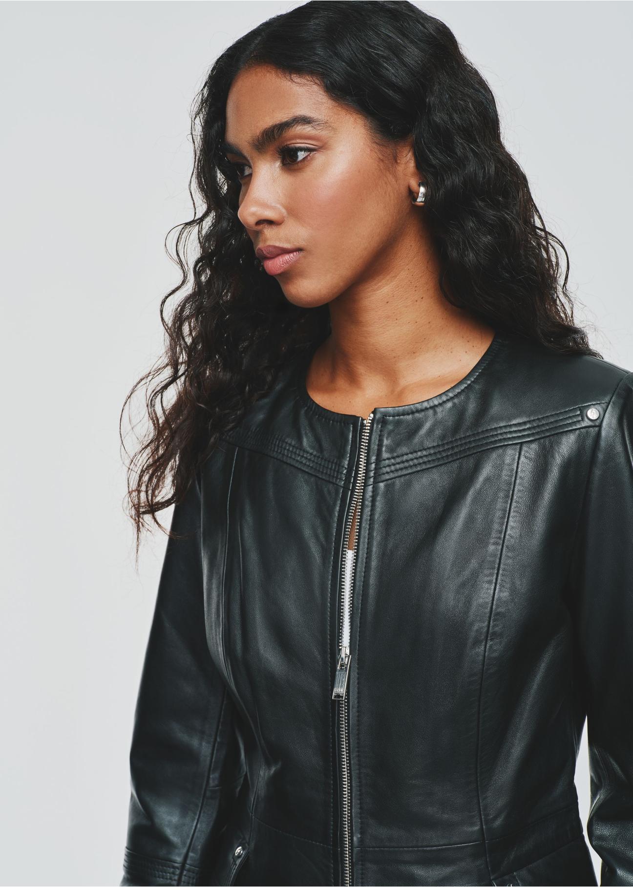 Women's black leather biker jacket KURDS-0495-5491(Z24)-03