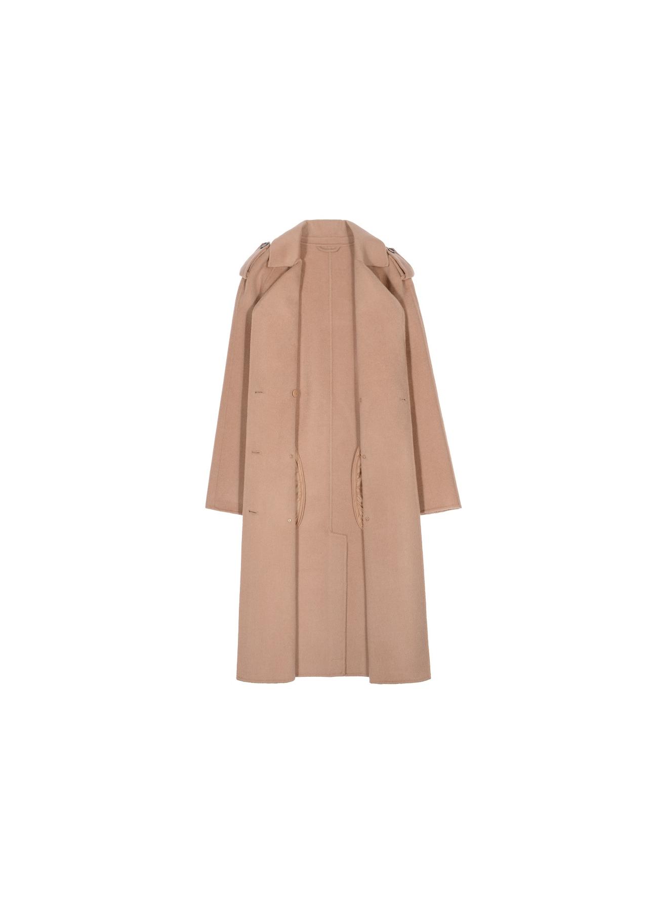 Klasyczny płaszcz damski w kolorze camel PLADT-0035-81(Z19)