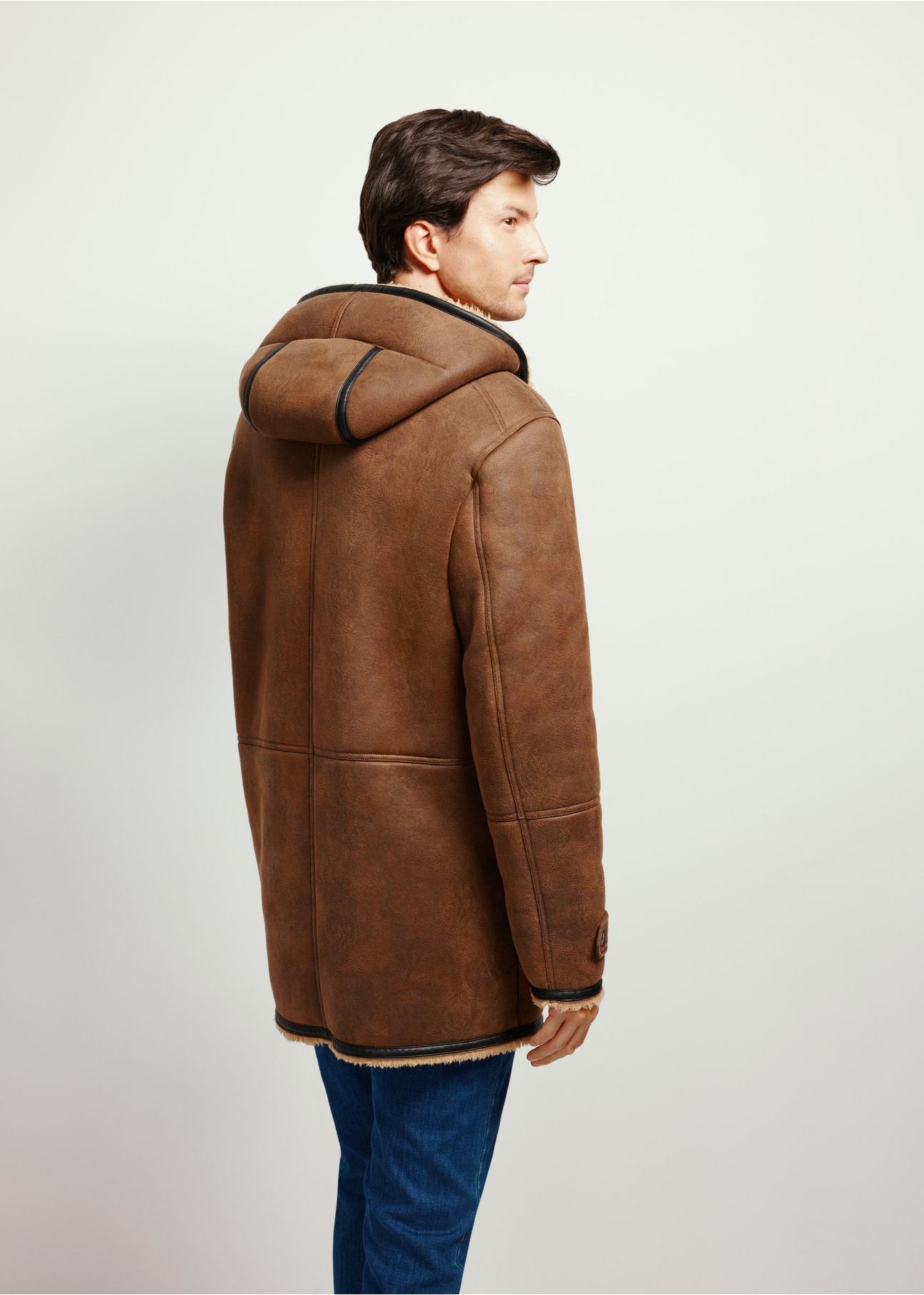 Men's sheepskin coat in dark brown KOZMP-0006-90(Z24)-01