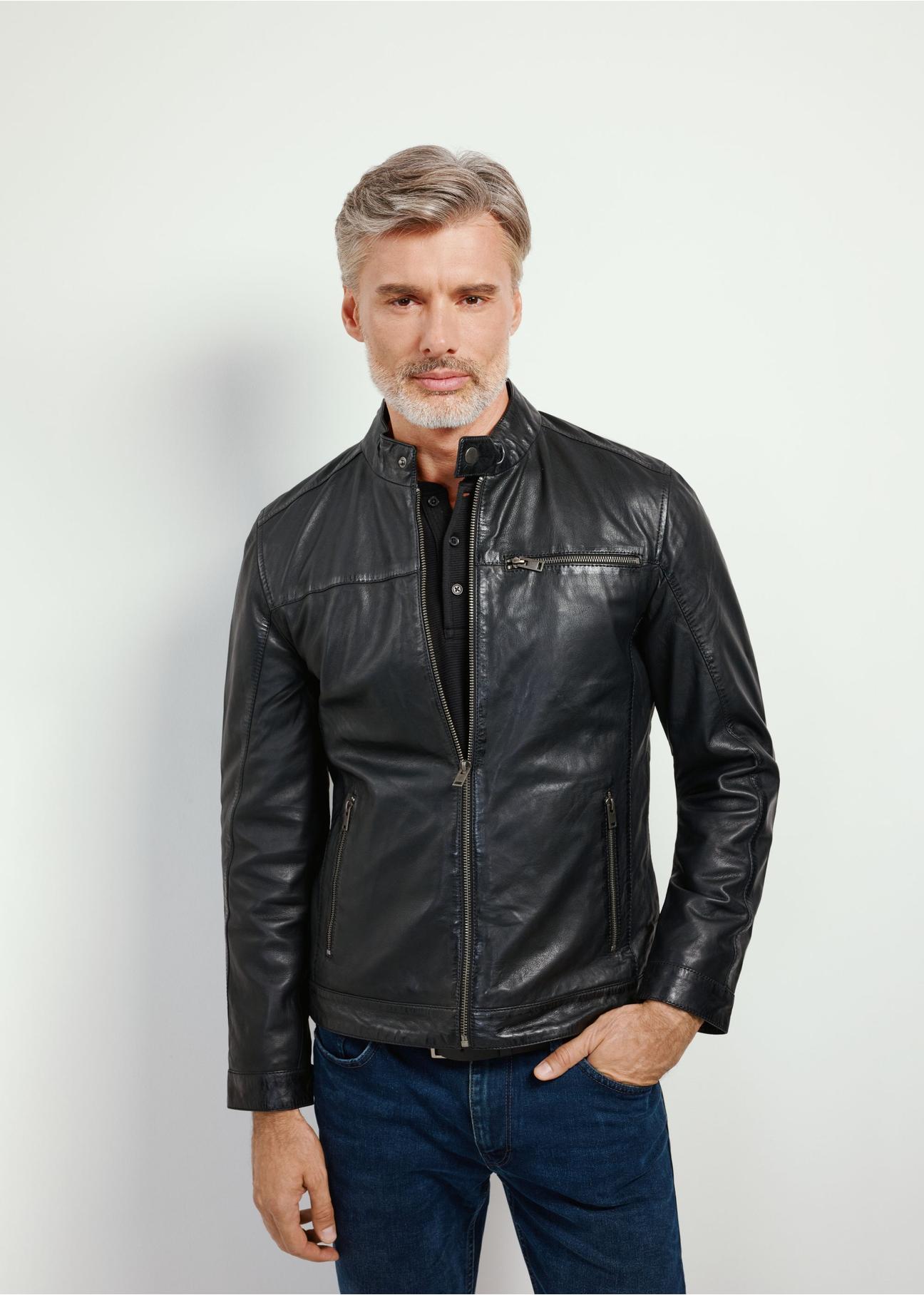 Black men's leather jacket KURMS-0352-4120(W24)