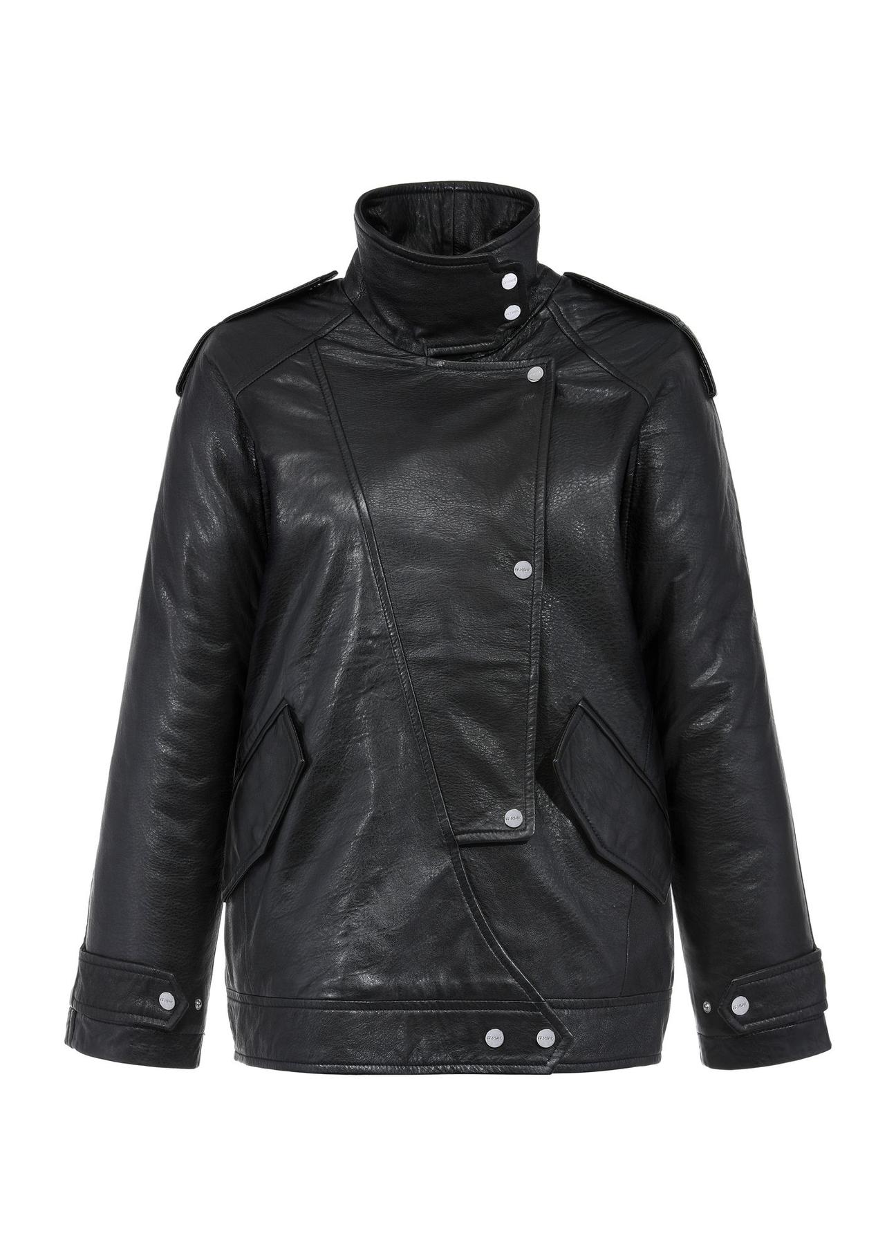 Black oversized women's leather jacket KURDS-0489-1313(Z24)-05