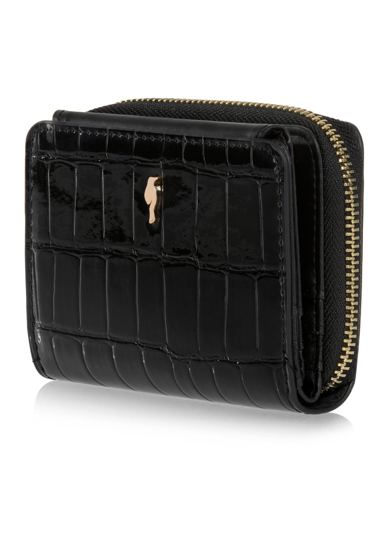 Mały czarny portfel damski croco POREC-0352-97(Z23)