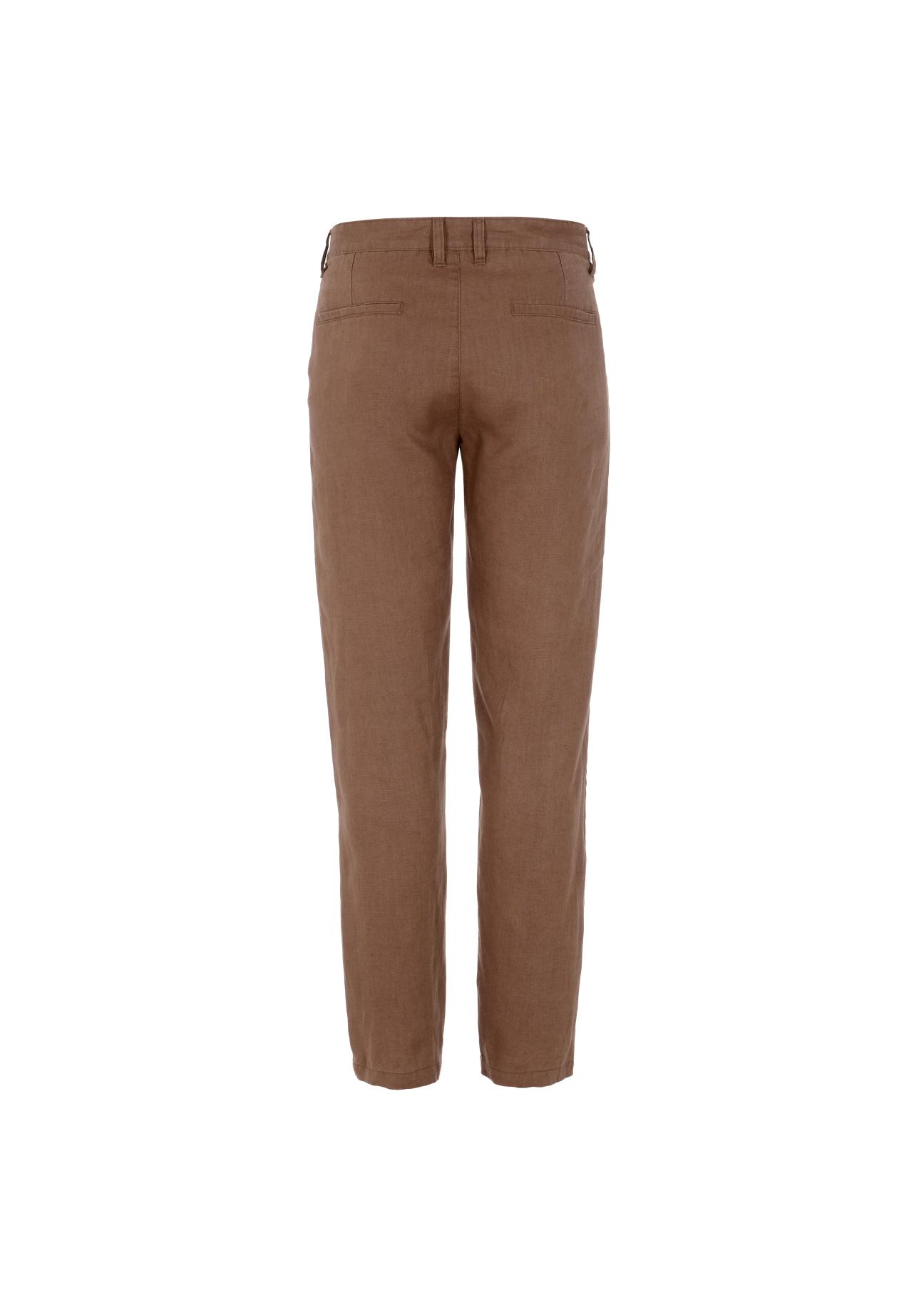 Brązowe lniane spodnie męskie SPOMT-0075-89(W23)