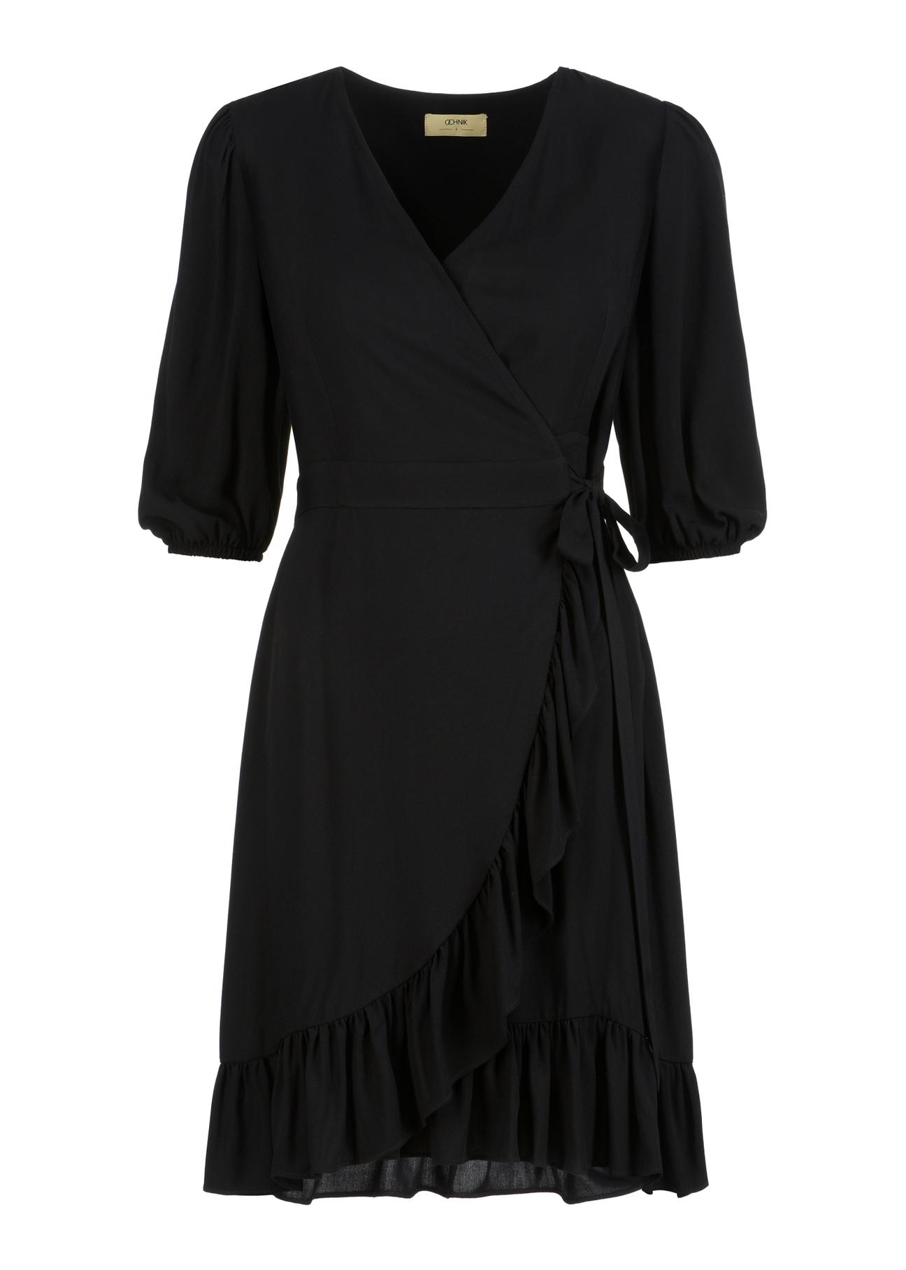 Czarna sukienka z falbanką SUKDT-0159-99(W23)