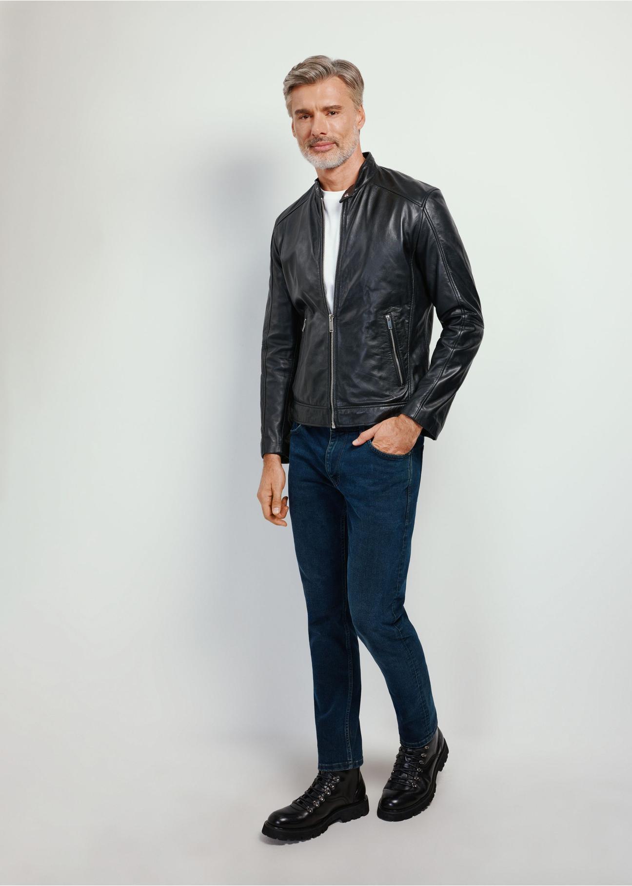 Men's leather jacket with stand-up collar KURMS-0298-1040(KS)