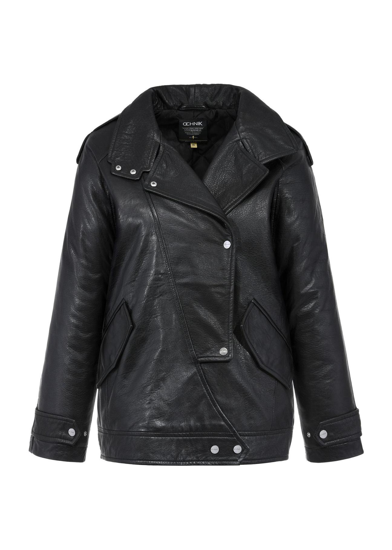 Black oversized women's leather jacket KURDS-0489-1313(Z24)-06