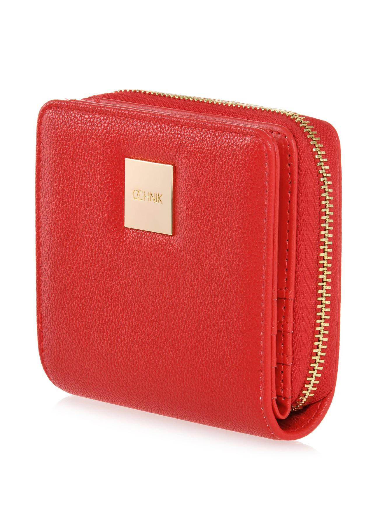 Mały czerwony portfel damski z logo POREC-0366-42(W24)