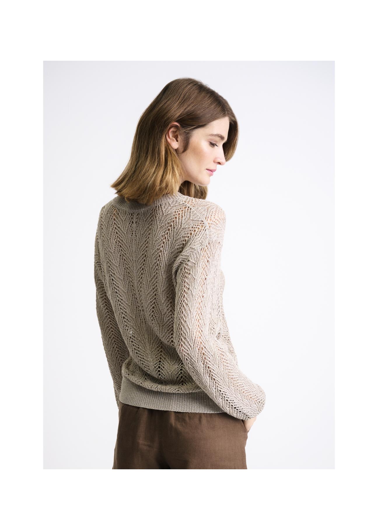 Beżowy ażurowy sweter damski SWEDT-0159-81(W22)-06