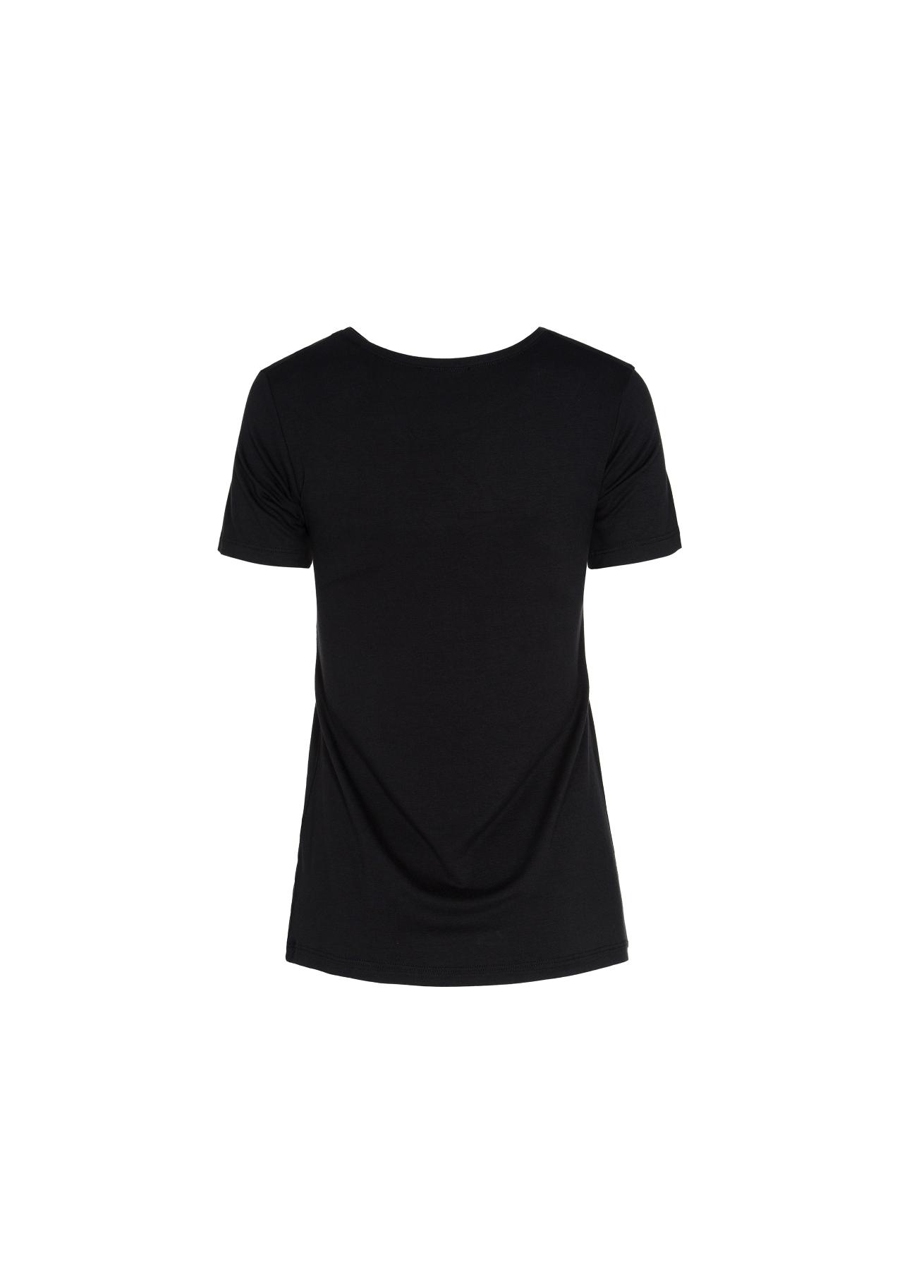 Czarny T-shirt damski z aplikacją TSHDT-0039-99(W19)