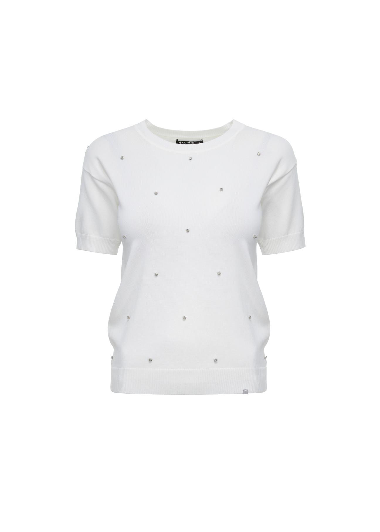 Biała bluzka damska z cekinami BLUDT-0150-11(W23)