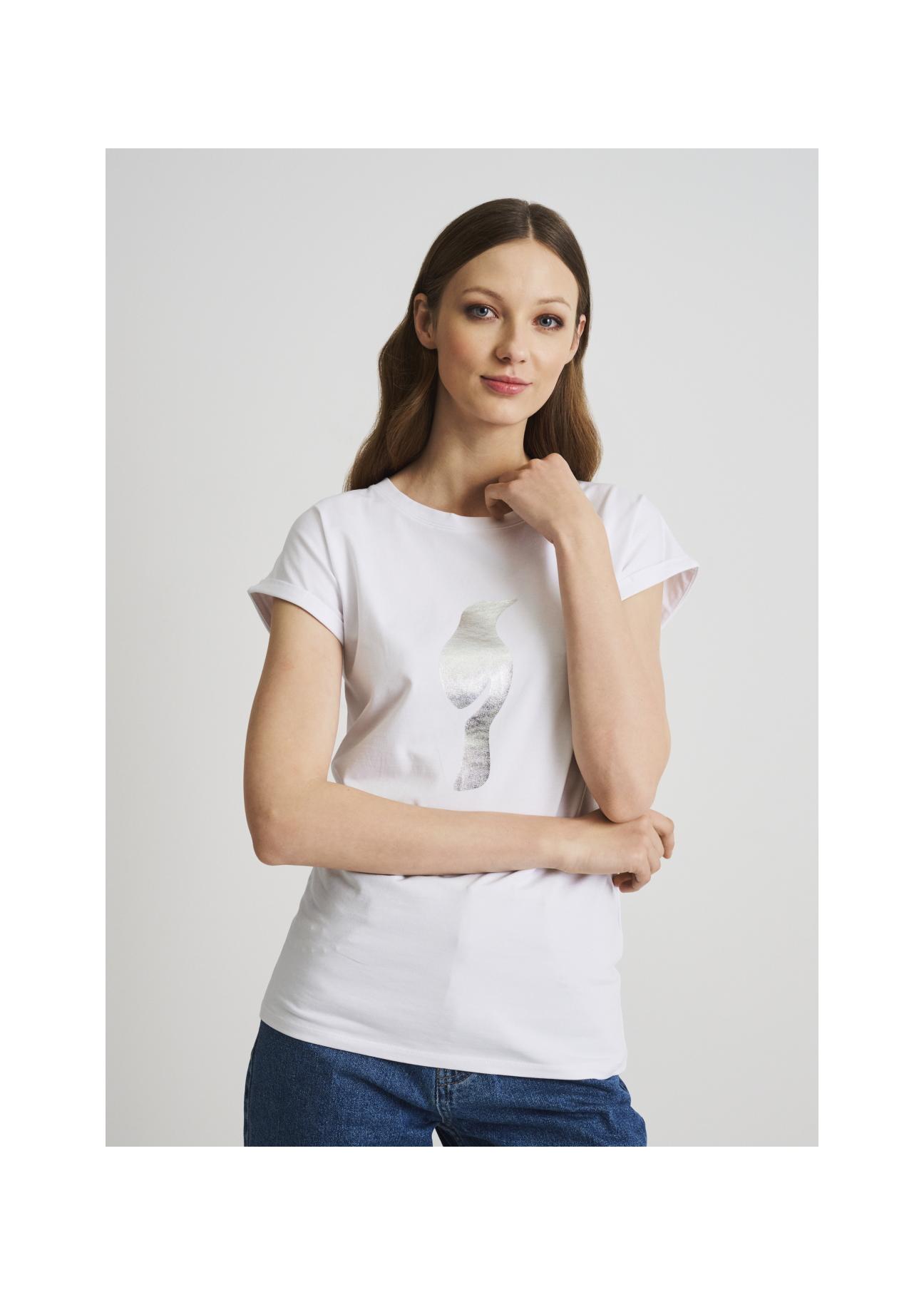 Biały T-shirt damski z wilgą TSHDT-0097-11(W22)-02