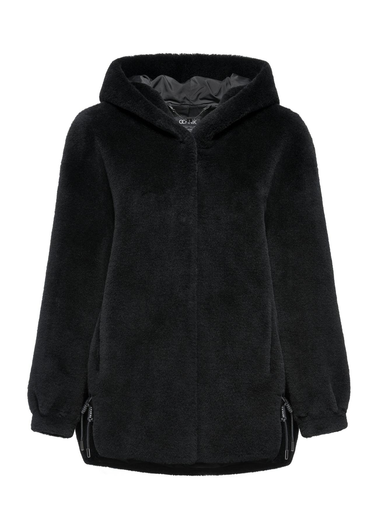 Black woolen women's fur coat FUTDW-0027-99(Z24)-04