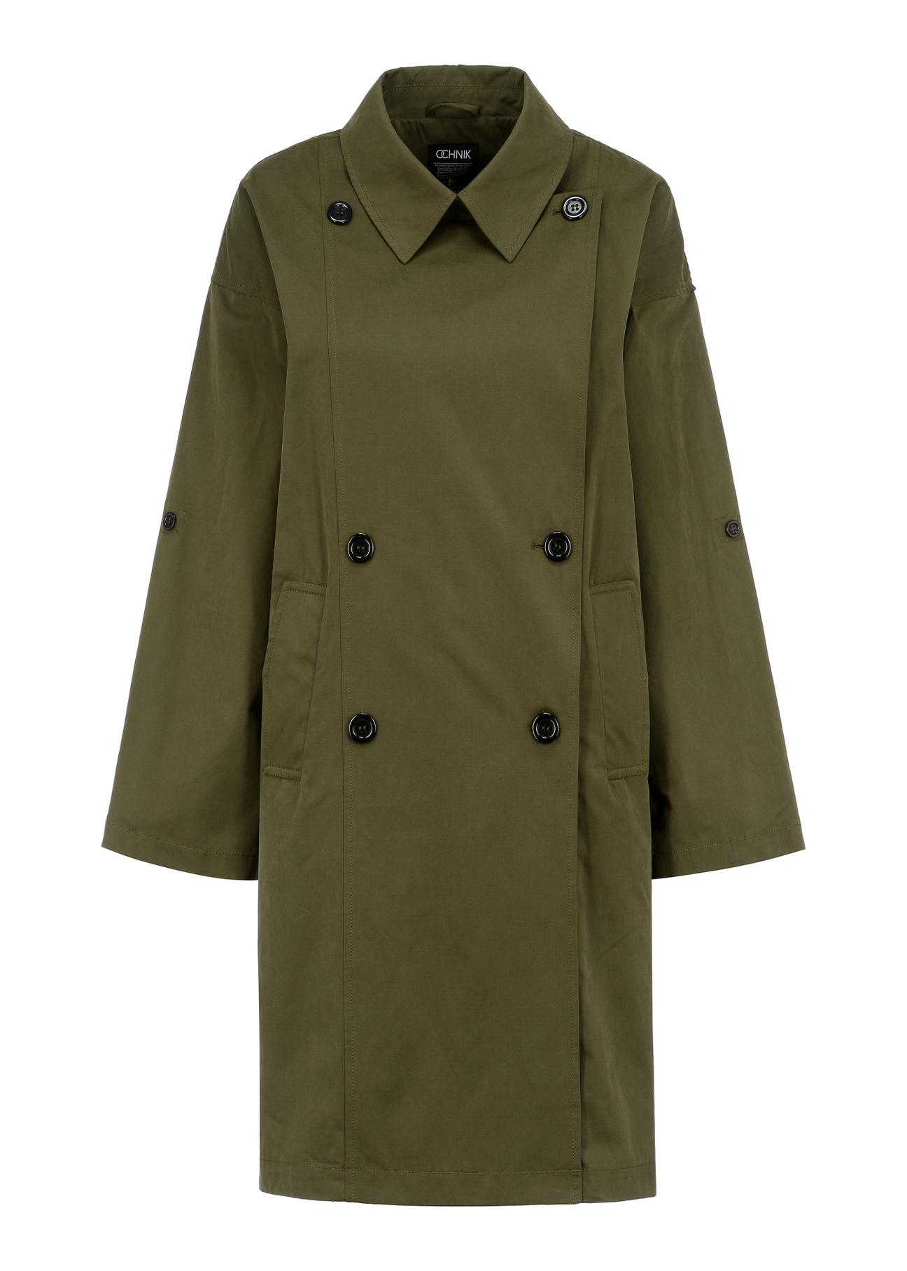Dwurzędowy zielony płaszcz damski KURDT-0445-51(W23)
