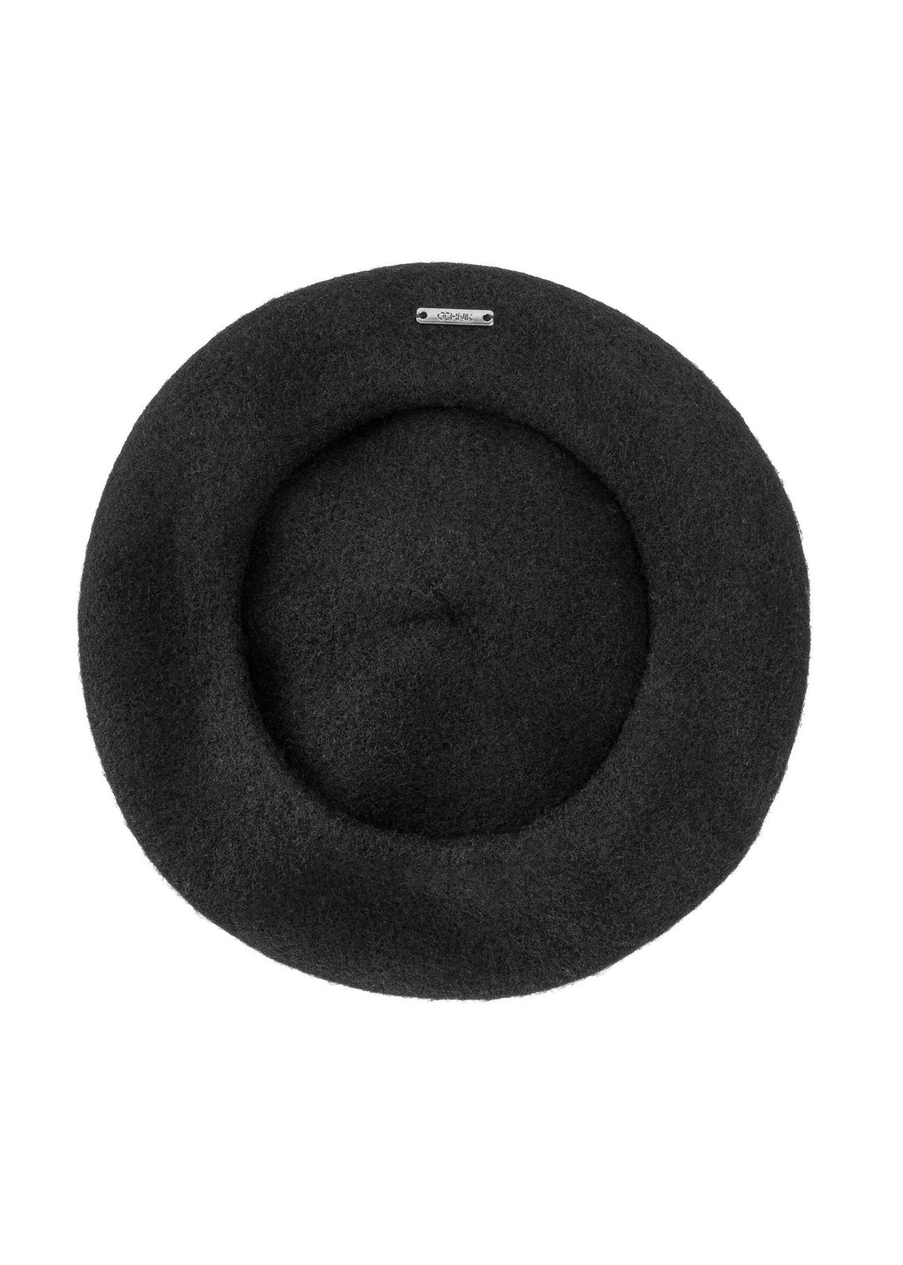 Czarny wełniany beret damski CZADT-0181-99(Z24)-02