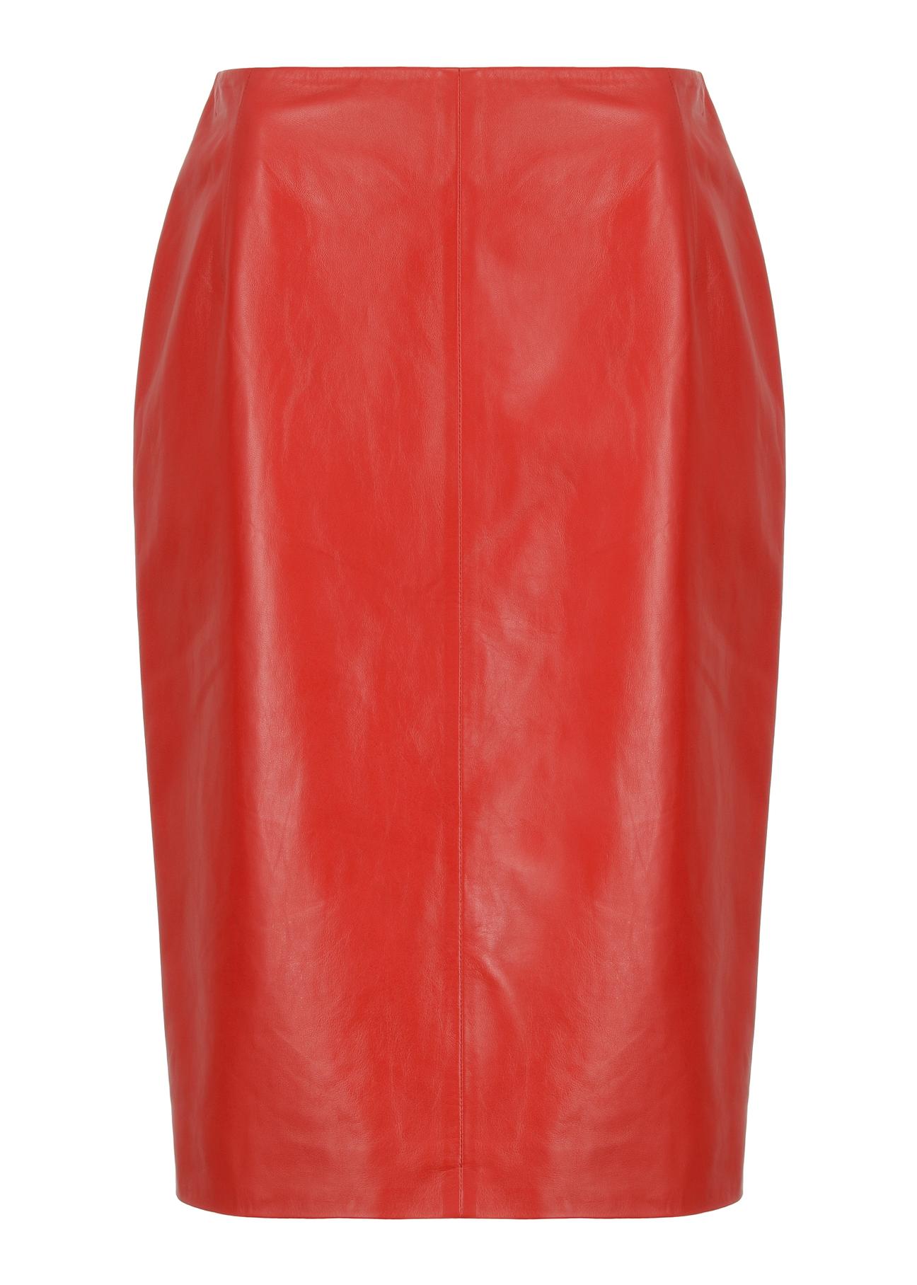 Czerwona spódnica ze skóry naturalnej SPCDS-0031-1320(W23)