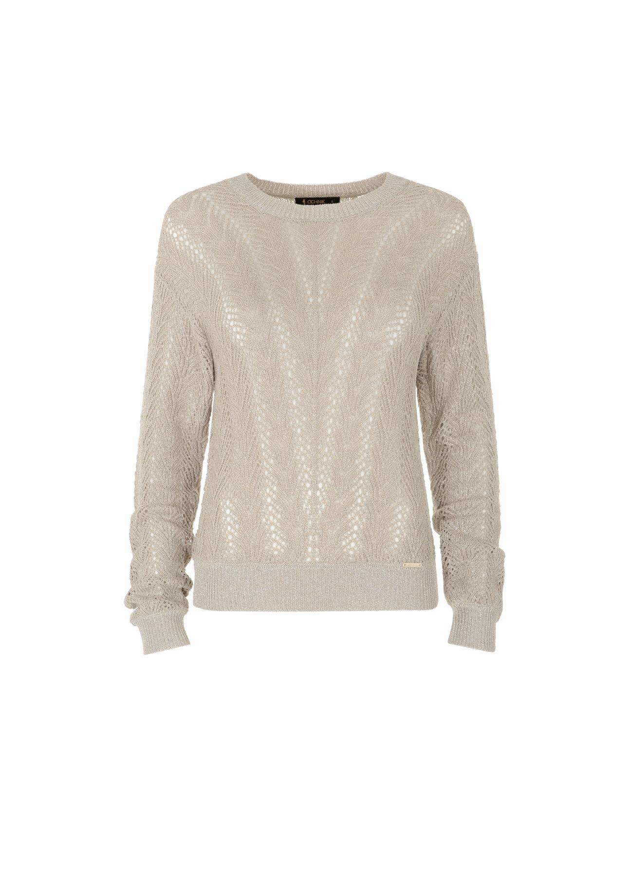 Beżowy ażurowy sweter damski SWEDT-0159-81(W22)-04
