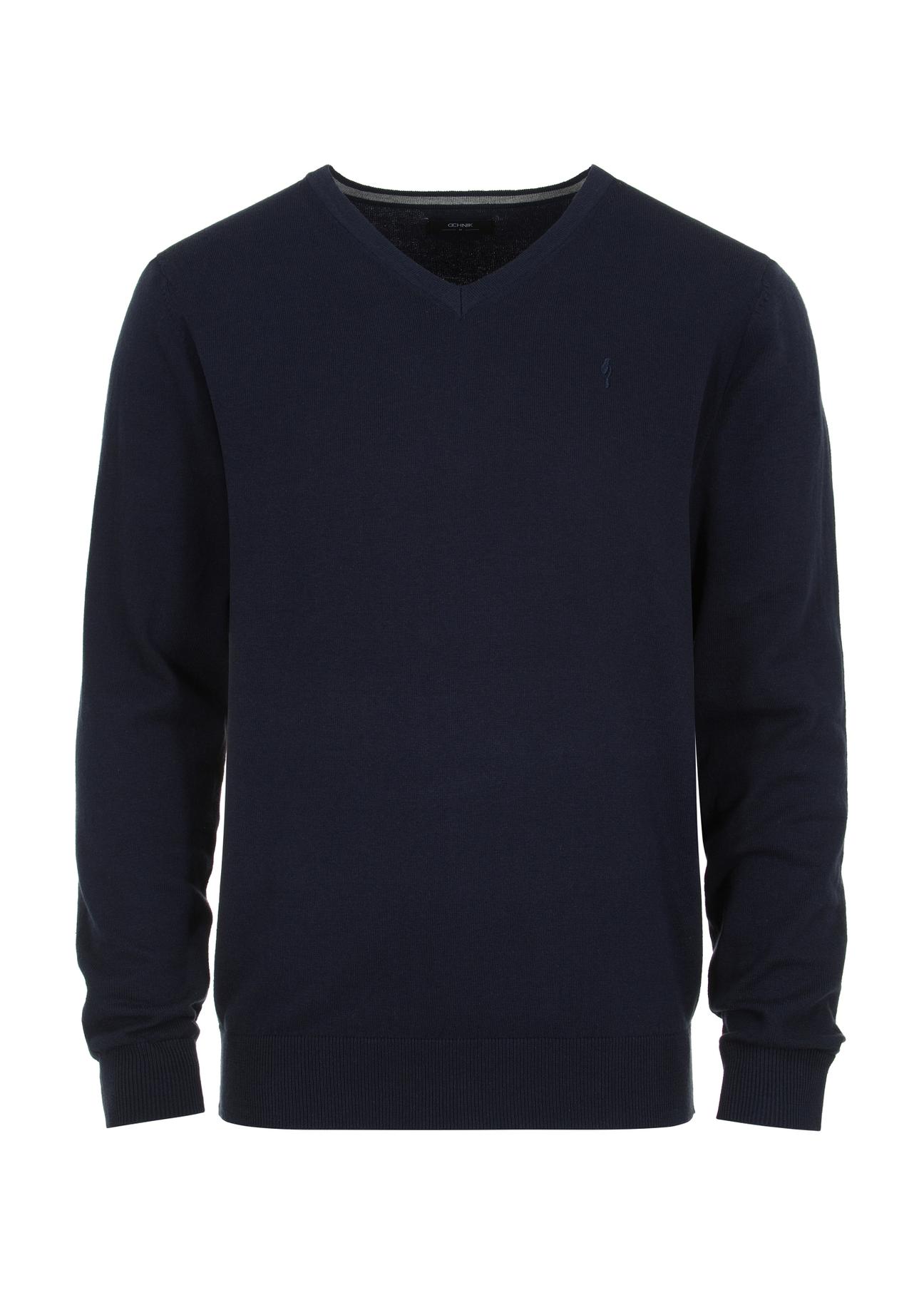 Granatowy sweter męski w serek SWEMT-0136-69(Z23)