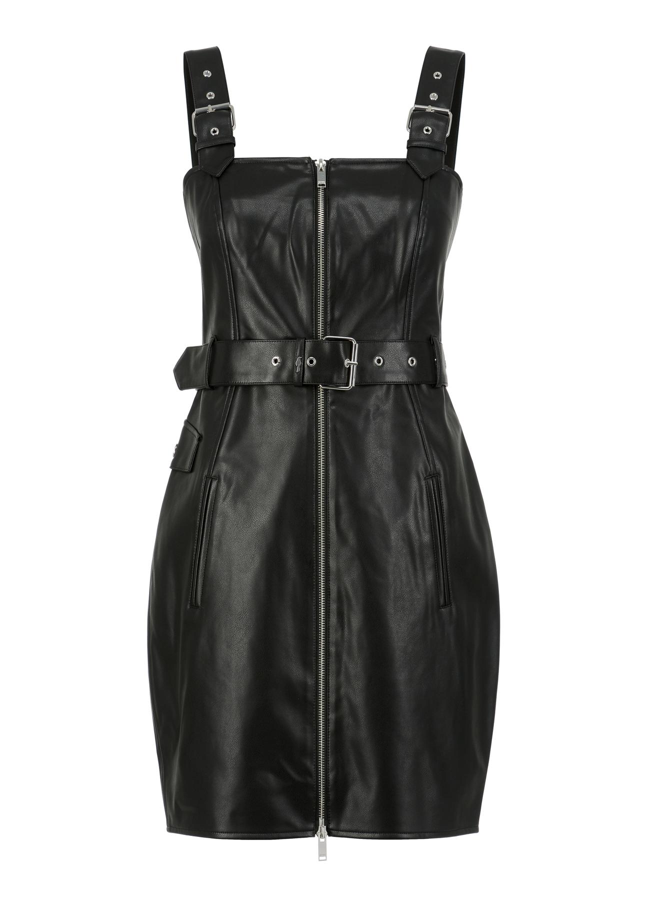 Czarna sukienka z imitacji skóry SUKDP-0001-99(W23)