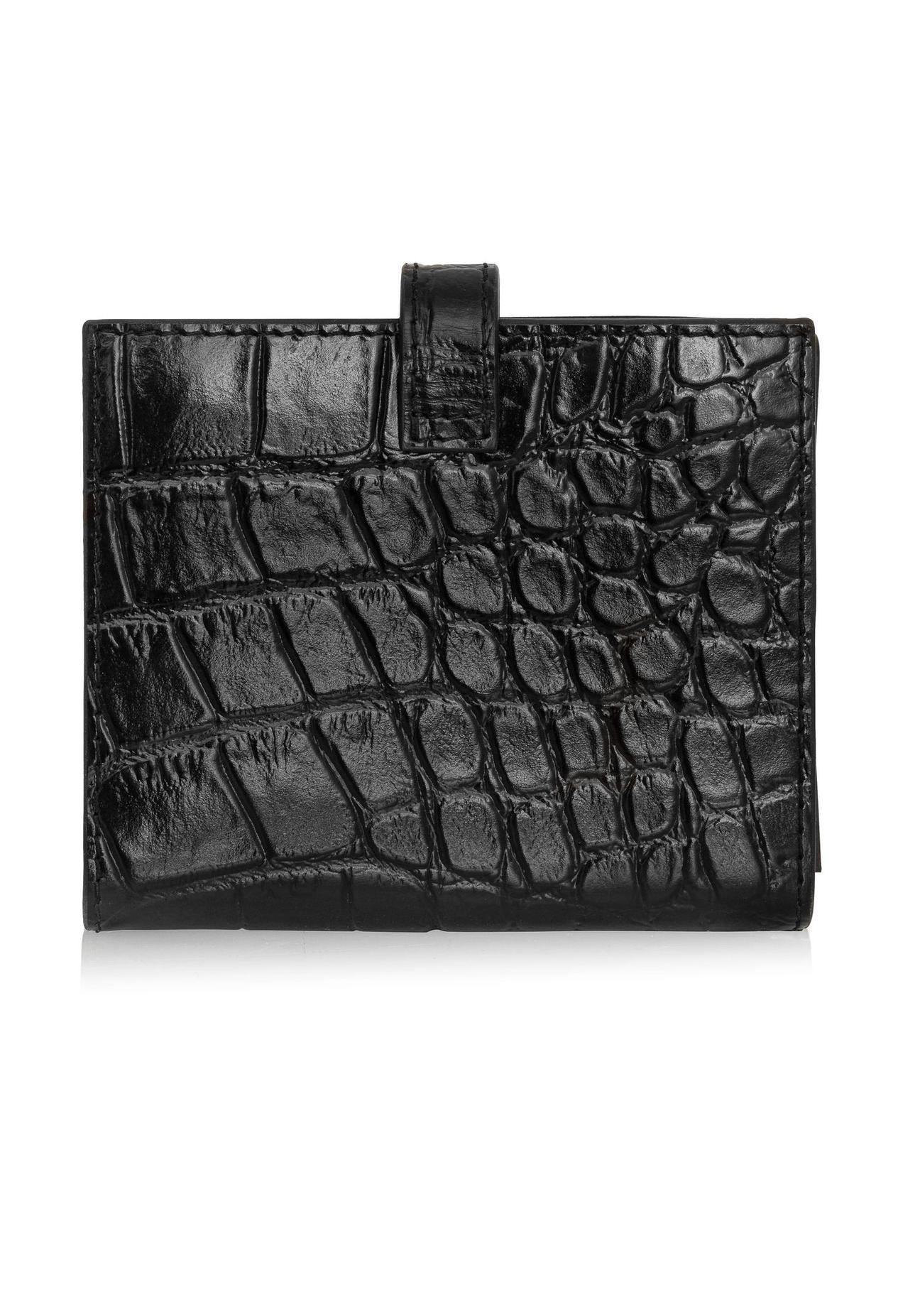 Black leather small wallet with croco motif PORES-0920-99(Z24)-04