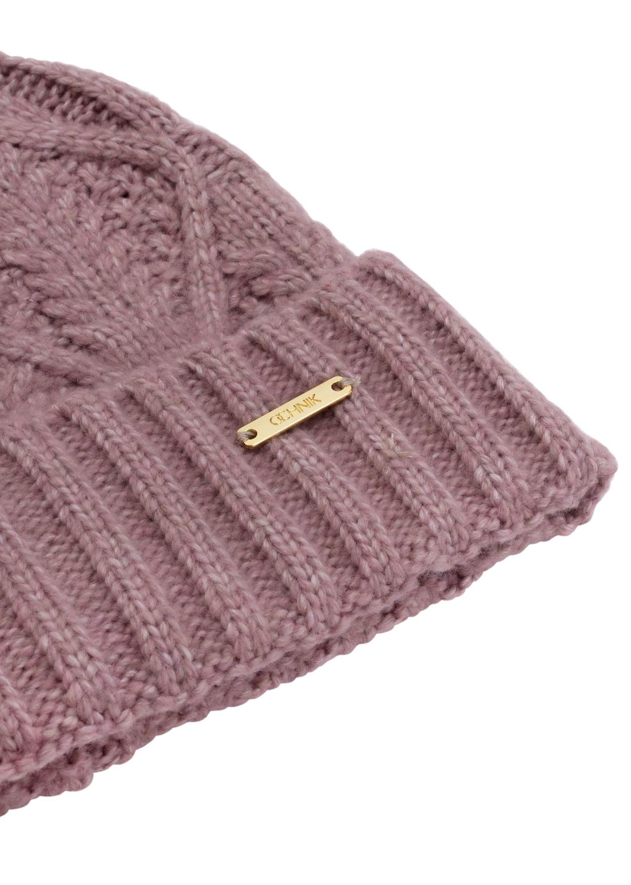 Women's winter hat in dirty pink CZADT-0191-31(Z24)-03